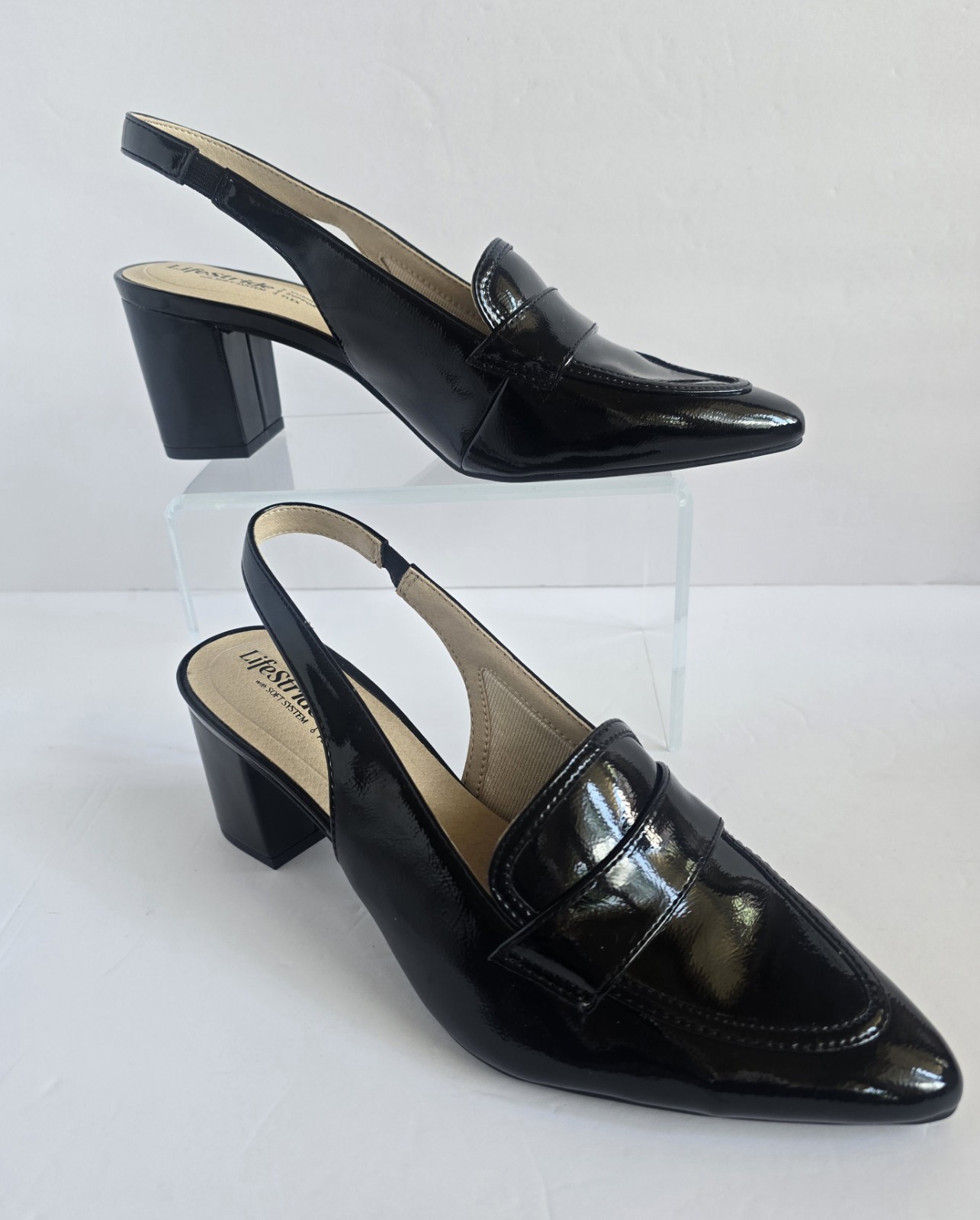 LifeStride Angel Pointed Toe Comfort Block Heel Slingback Pumps Size 7 Wide NIB