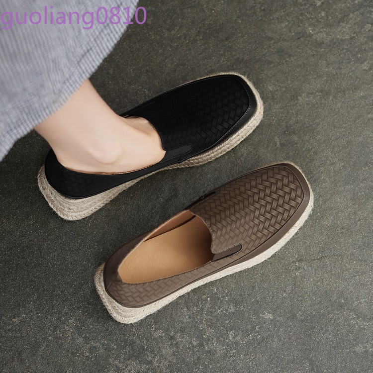 Weave Women’s Leather Casual Shoes Round Toe Platform Wedge Heel Loafer Platform