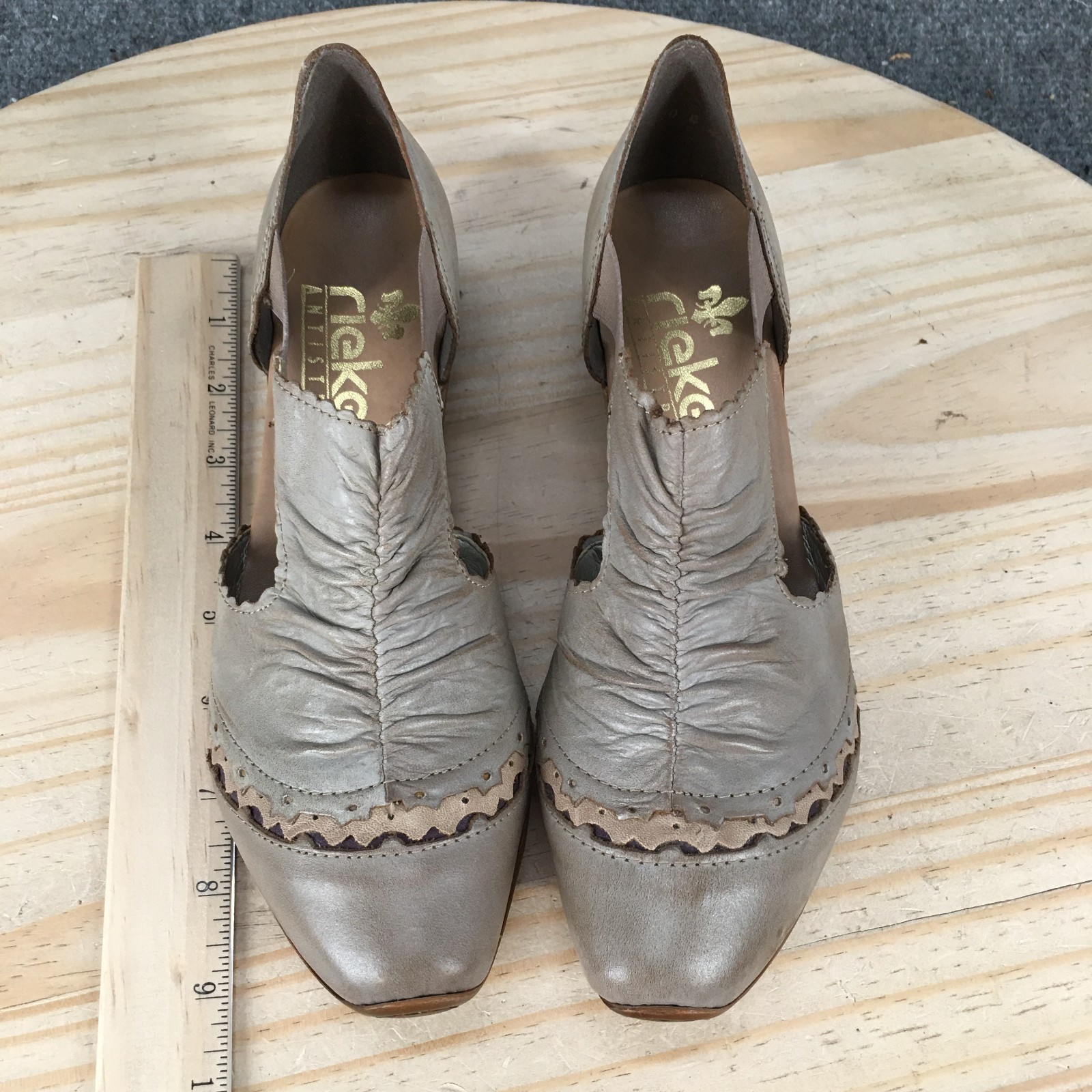 Rieker Mirjam Mary Jane Shoes Womens 37 Laser Cut Casual Leather Taupe NEW