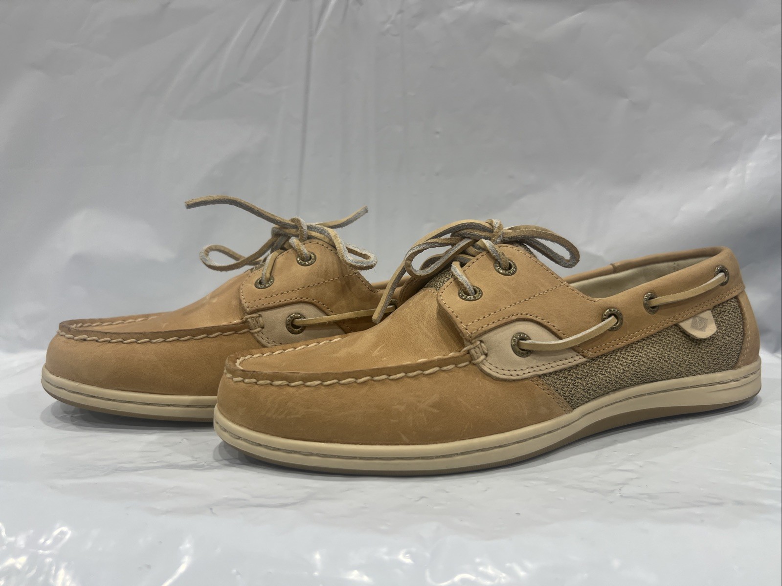Sperry Koifish Women’s 9.5 Linen Oat Lace Up Moc Toe Casual Boat Shoe EBS2375