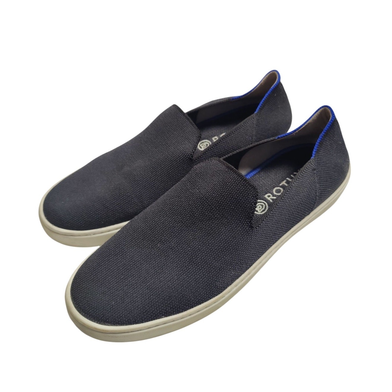 Rothys Women’s Sz 10 Black Blue Original Slip On Sneakers Washable Recycled