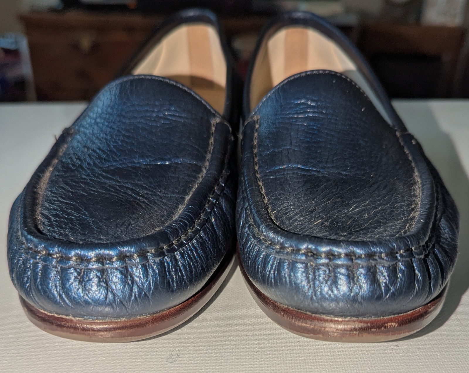 SAS Simplify Tripad Comfort Loafers Womens 9M Navy Blue Leather Slip On Shoes