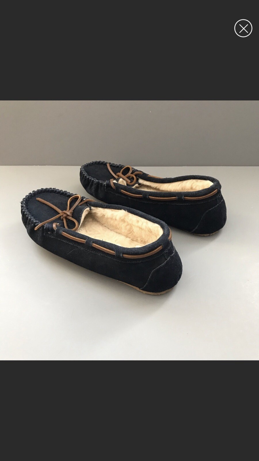 Urban Outfitters Minnetonka Cally Slip On Faux Suede Sherpa Moccasins Blue 11