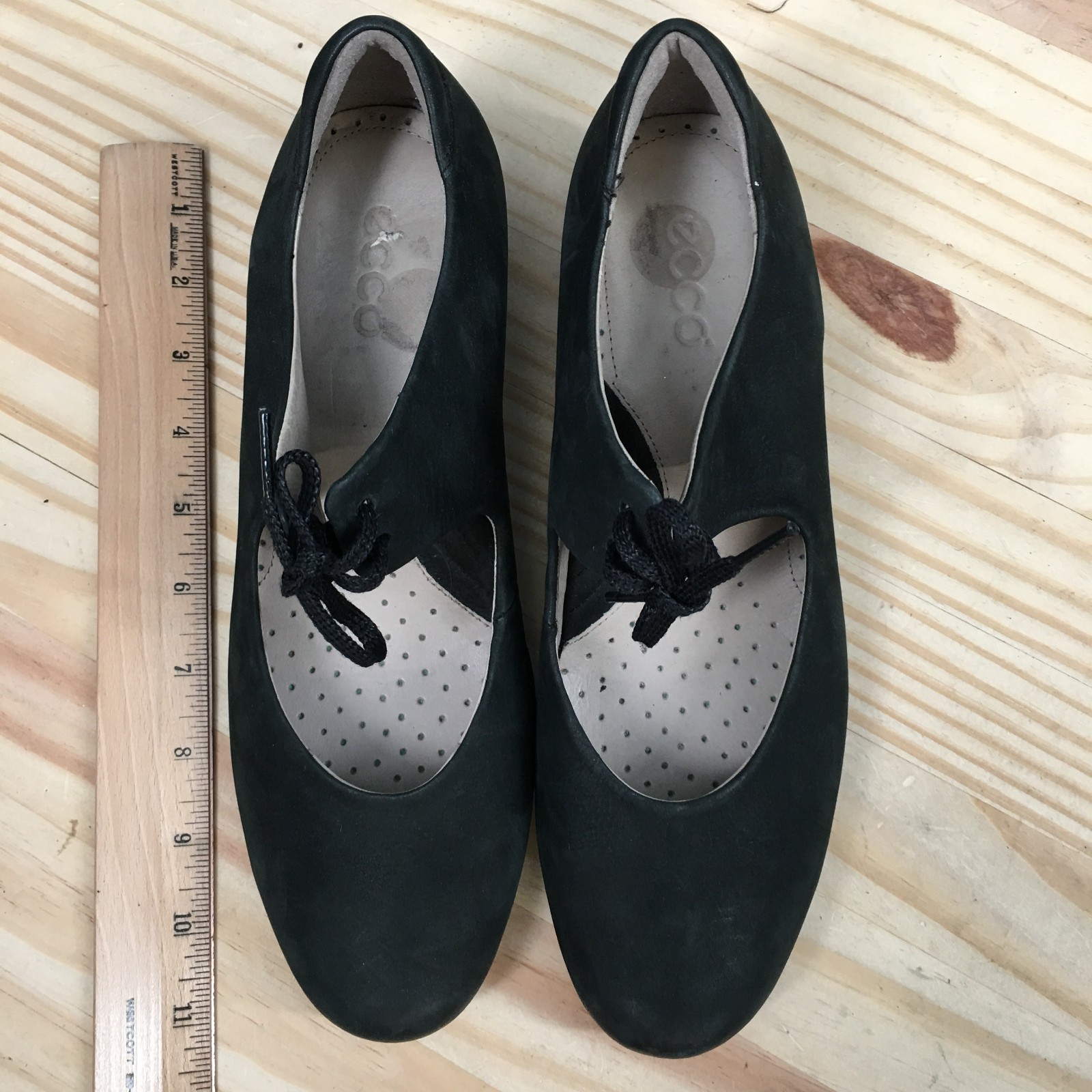 ECCO Sculptured Mary Jane Pumps Womens 40 Hook & Loop Casual Heels Leather Black