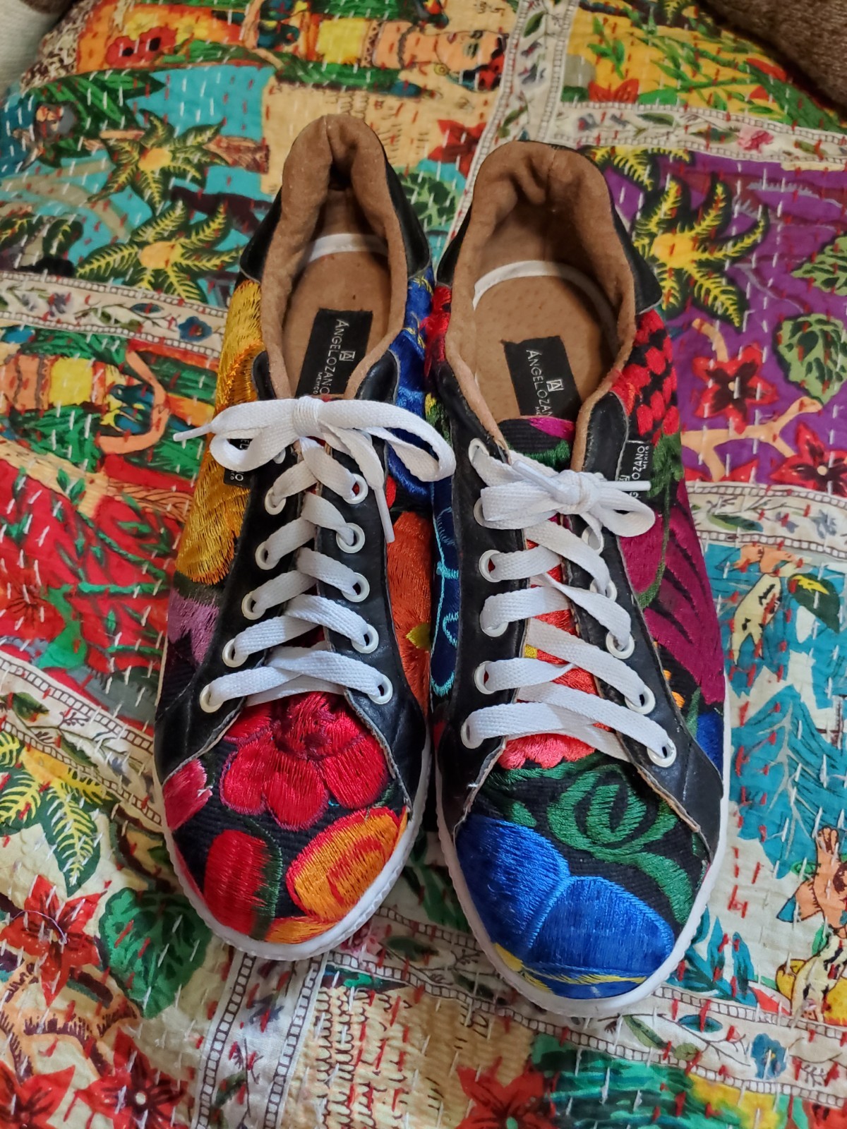 Women’s Angelozano Mexico Floral Embroidered Shoes Sneakers Boho Funky Sz US W10