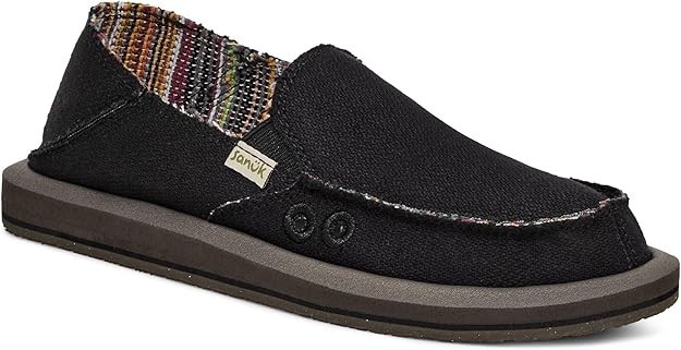*SALE* Unisex Sanuk Donna Hemp Two-Tone Black Slip-on Loafer Shoes New Authentic