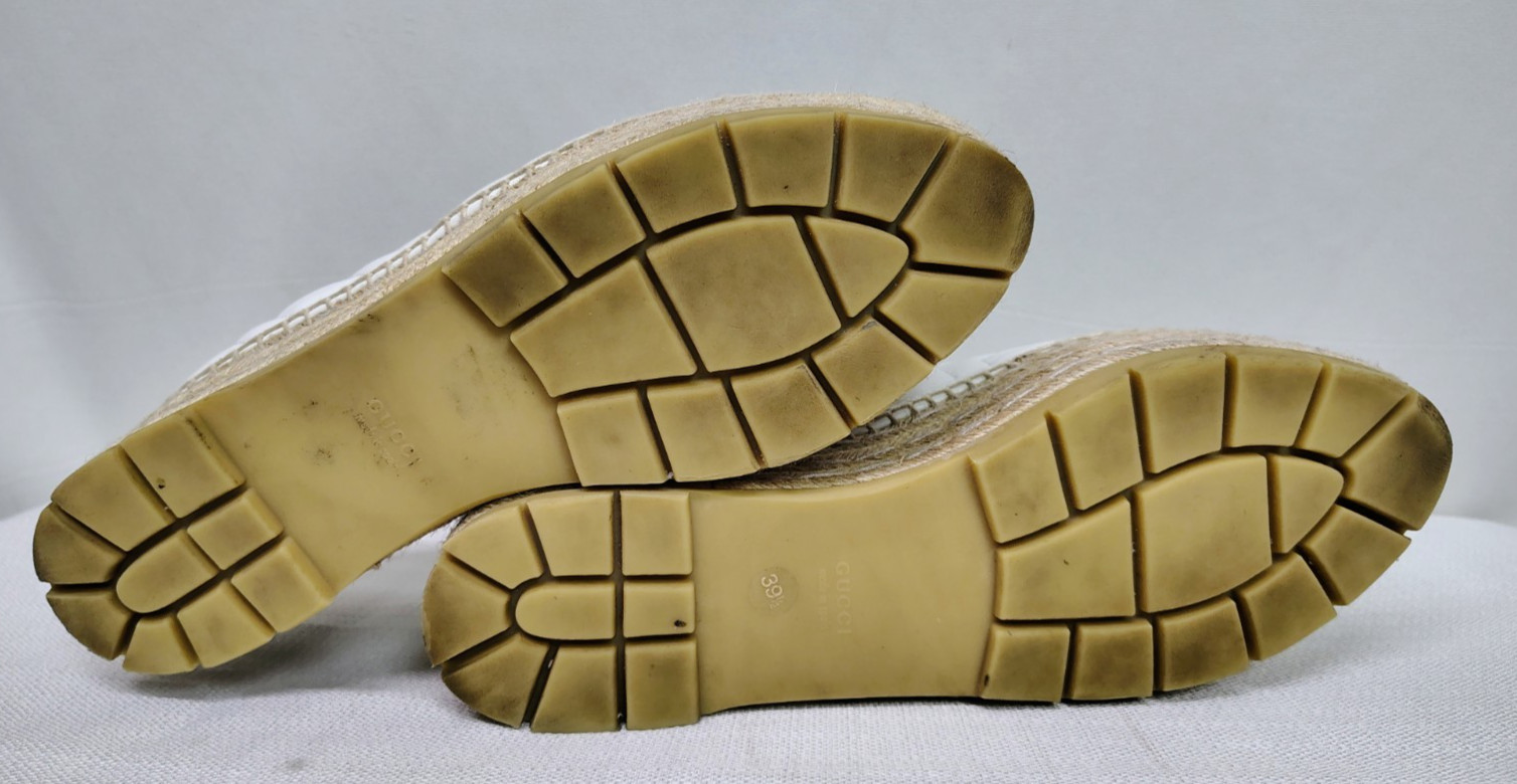 GUCCI SHOES PILAR WHITE CHEVRON LEATHER GG PLATFORM ESPADRILLE $790 39.5 US 9.5