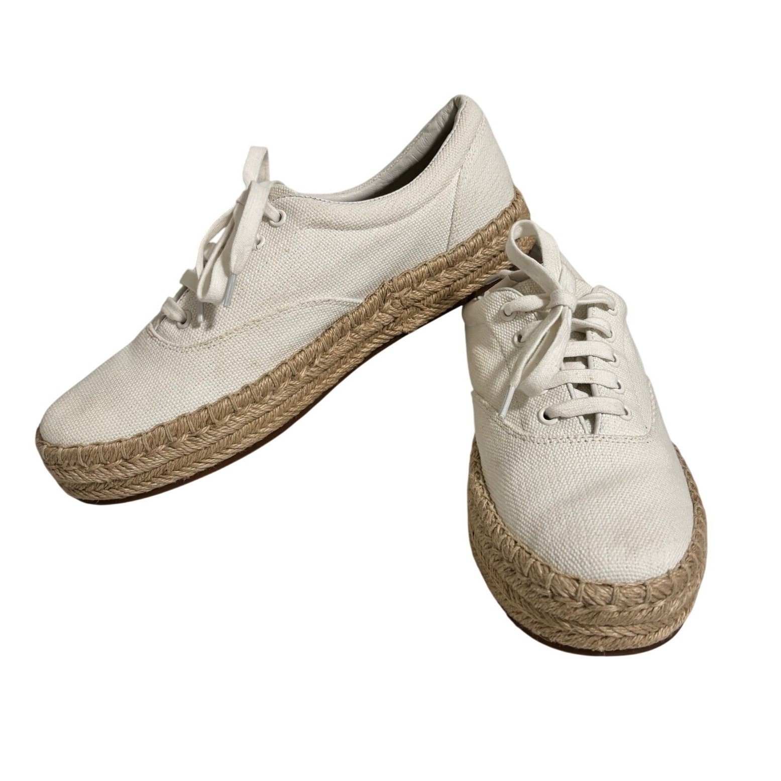 Vince Women Canvas Espadrille Sneakers White Lace Up Platform Size 9