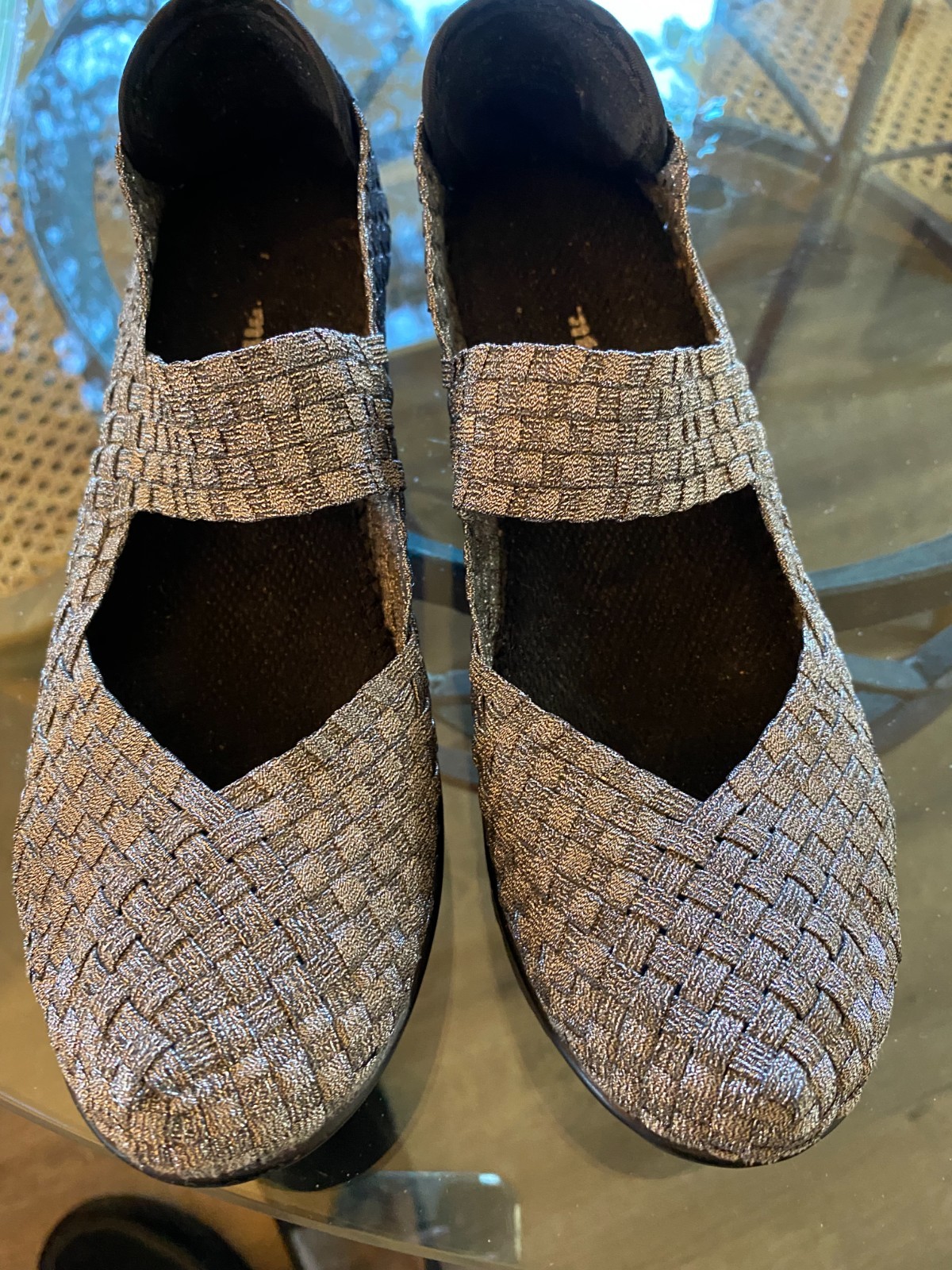 BM Bernie Mev Woven Silver Mary Jane Wedge Heel Shoes Euro Size 37 – US 6.5/7