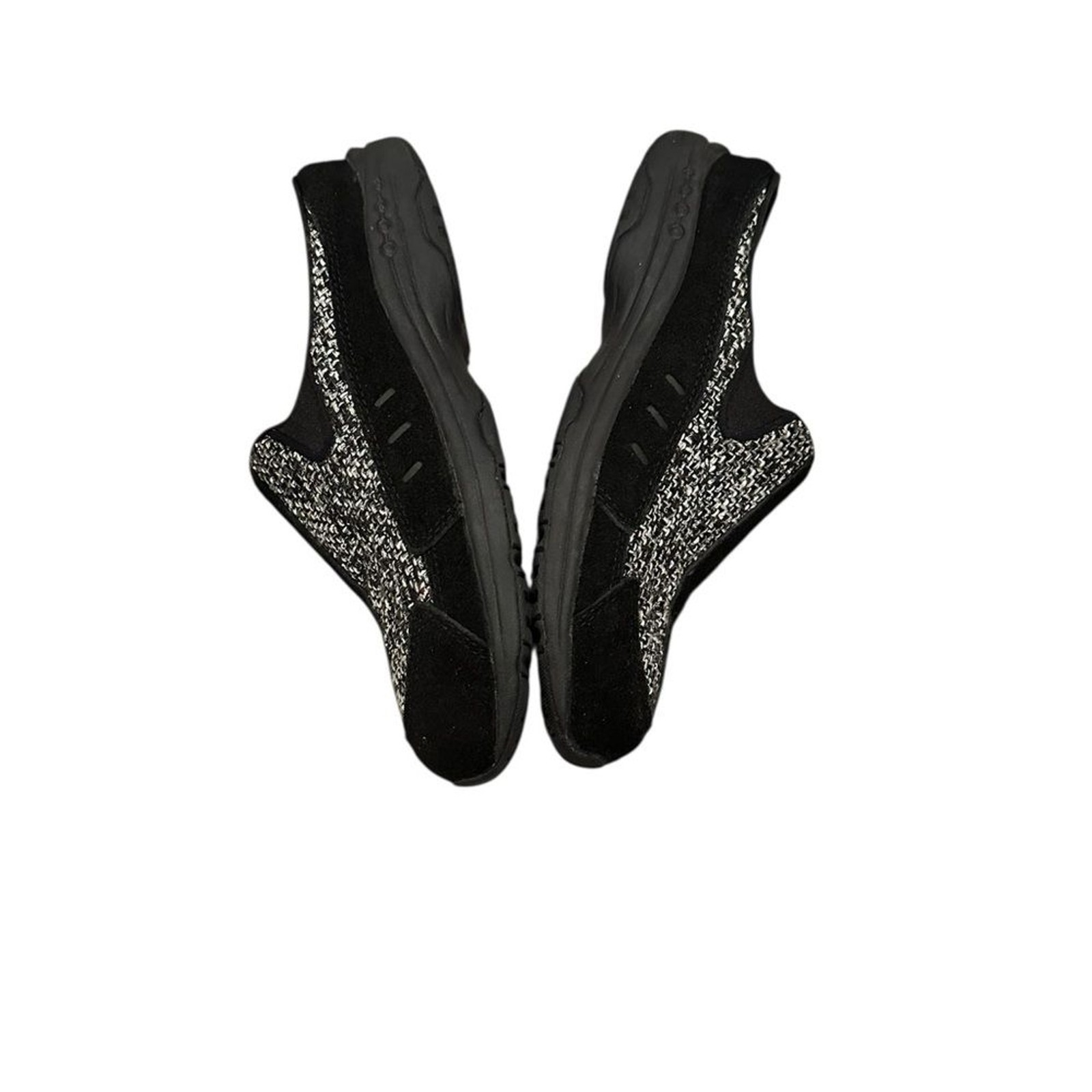 Easy Spirit Traveltime Black Gray Tweed Sequined Metallic Thread Mules Size 8.5