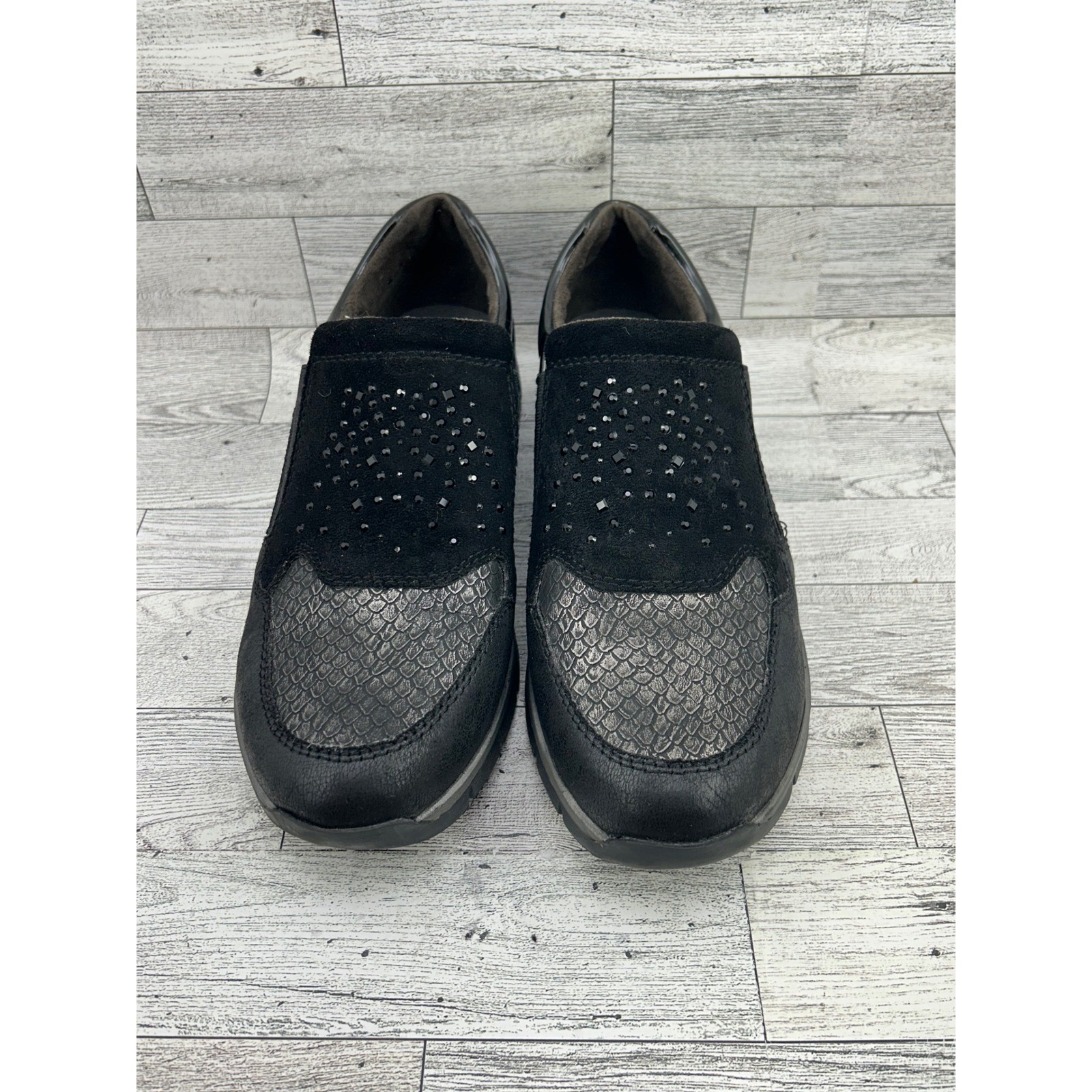 Spring Step Comfort Slip On Loafers Black Snake Embossed Embellished Size 40