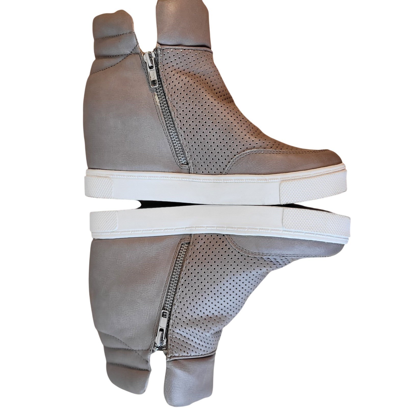 Steve Madden Linqsp Taupe Hidden Wedge Sneakers sz 8 Perforated Fashion High Top