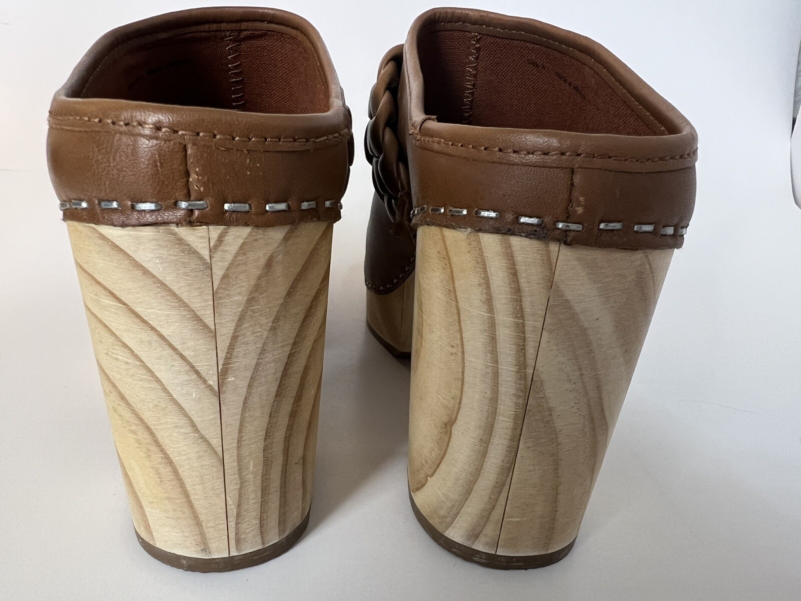 Dolce Vita Hila Braided Heel Saddle Leather Brown Mule Clog New Size 8.5
