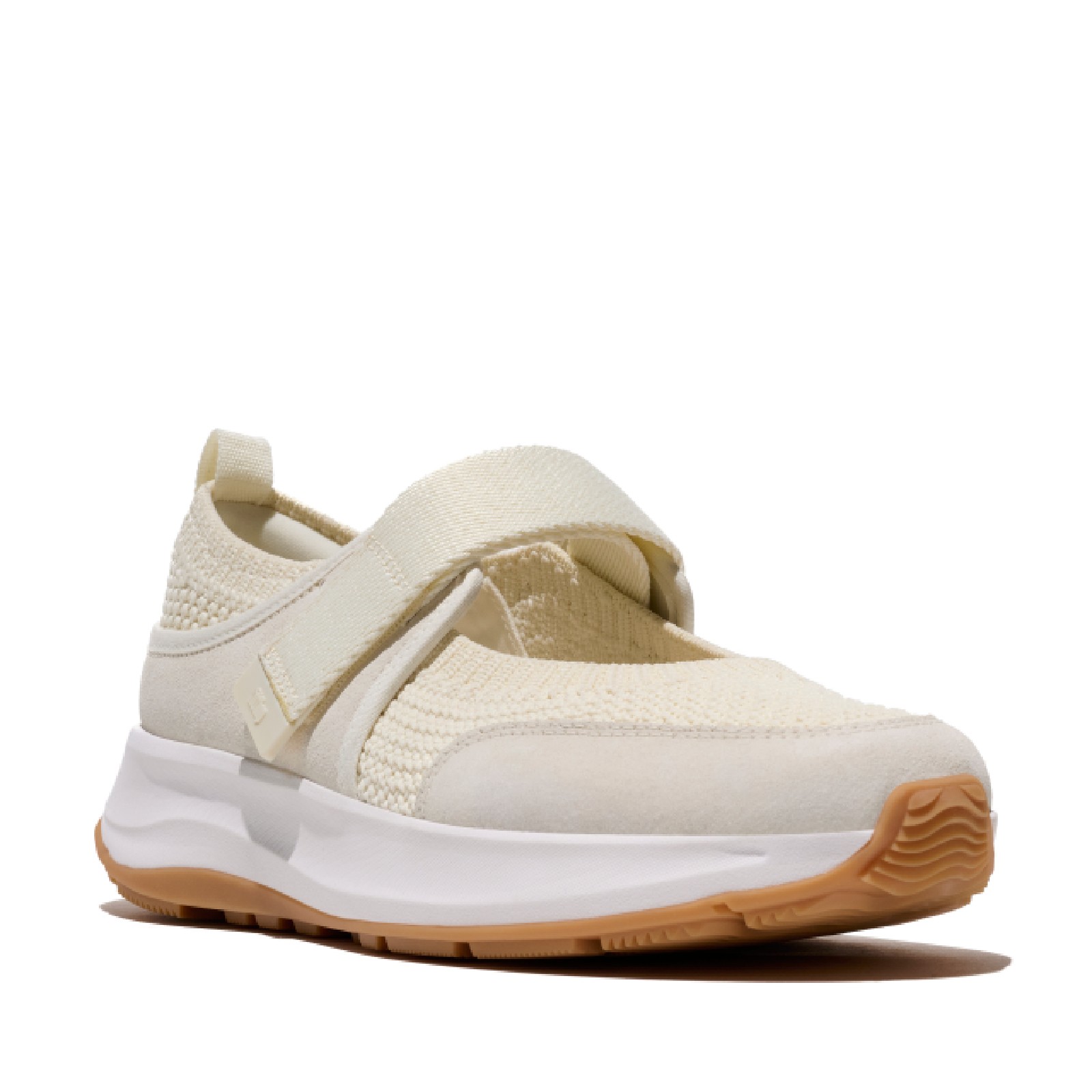FITFLOP Women’s F-Mode Flow Knit/Suede Cream Mary Janes Sneakers (A1A-477)
