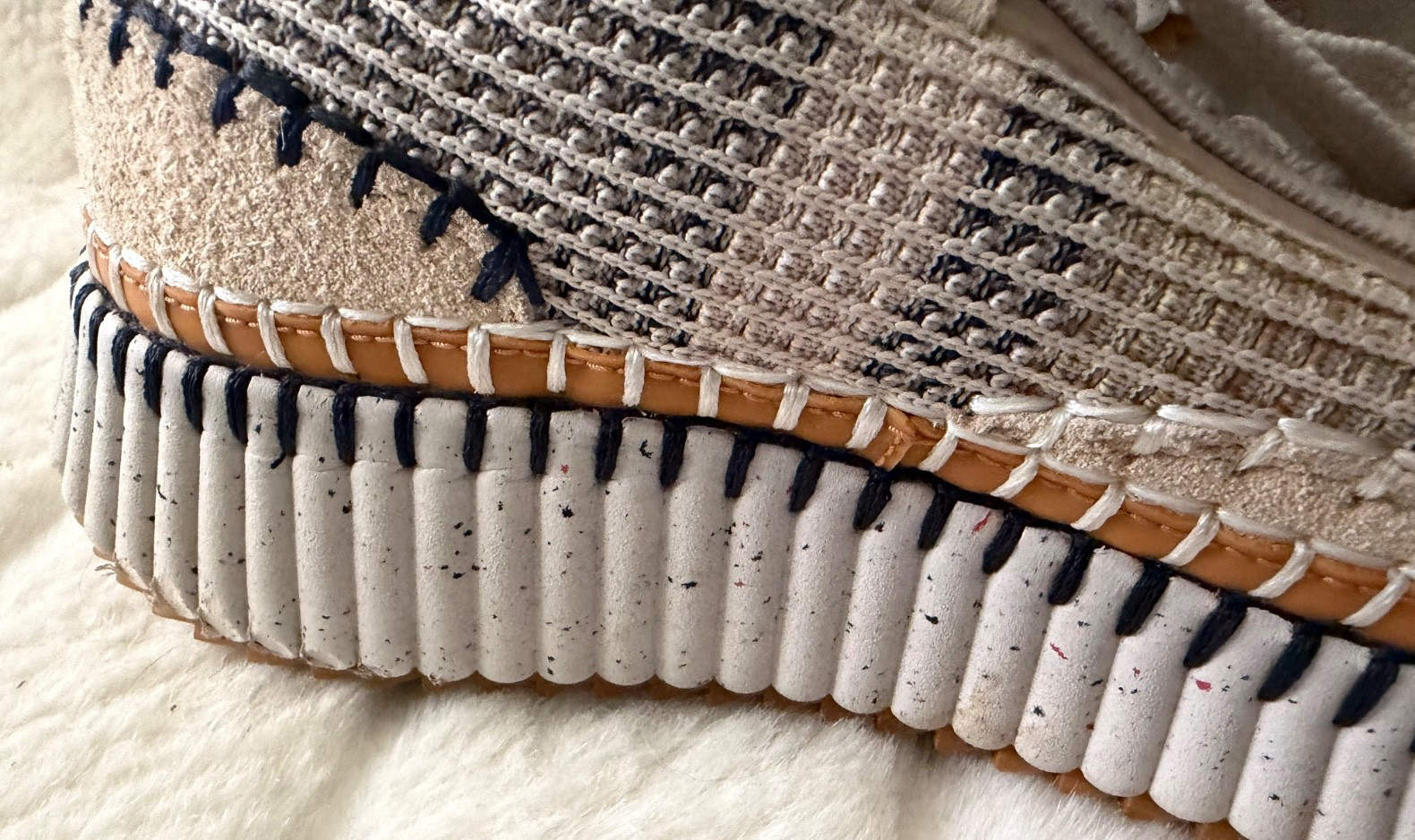 Chloé Nama Whipstitch Platform Sneakers SIZE 9 (39EU) Beige/Brown/ White/Black