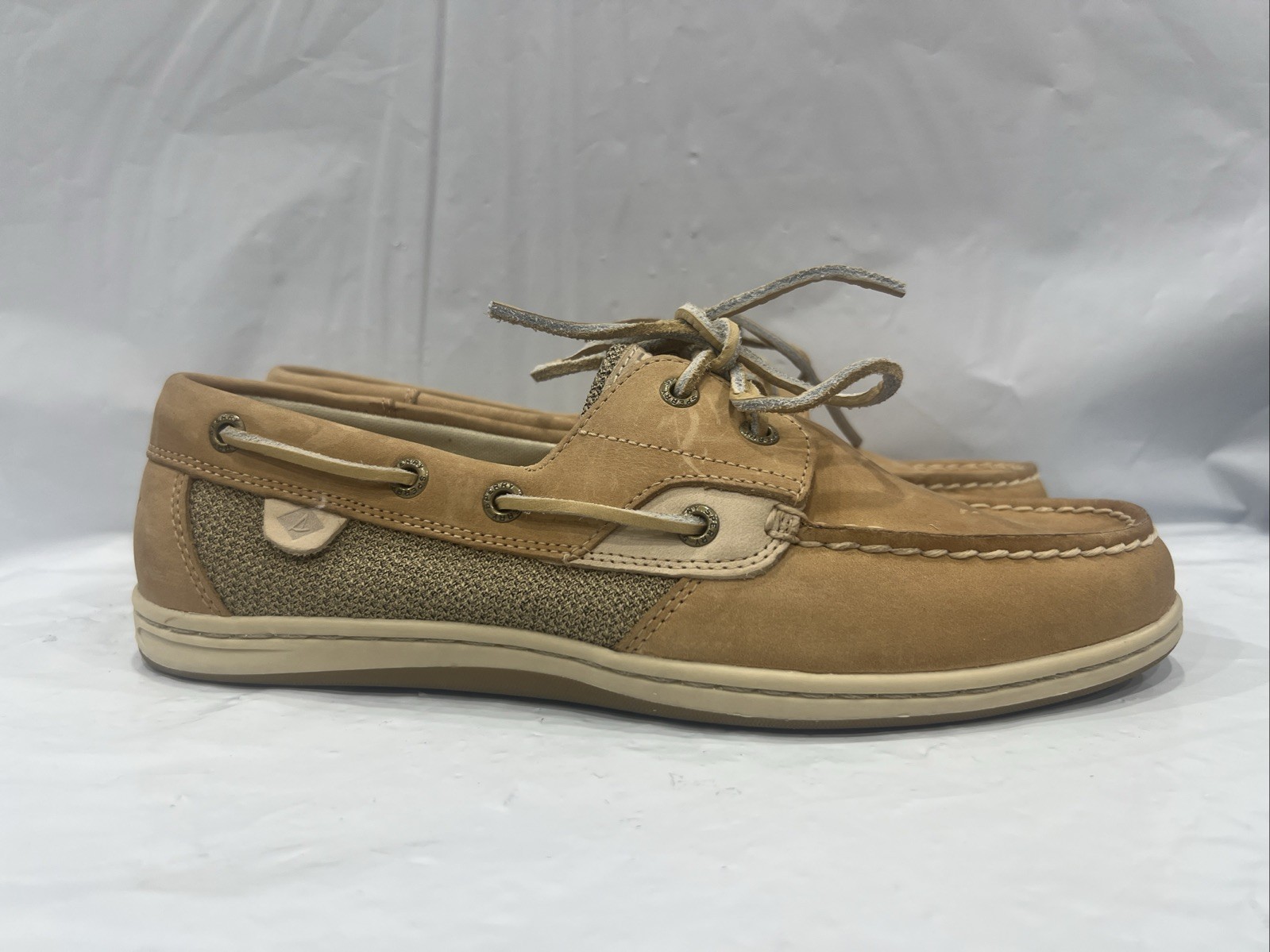 Sperry Koifish Women’s 9.5 Linen Oat Lace Up Moc Toe Casual Boat Shoe EBS2375