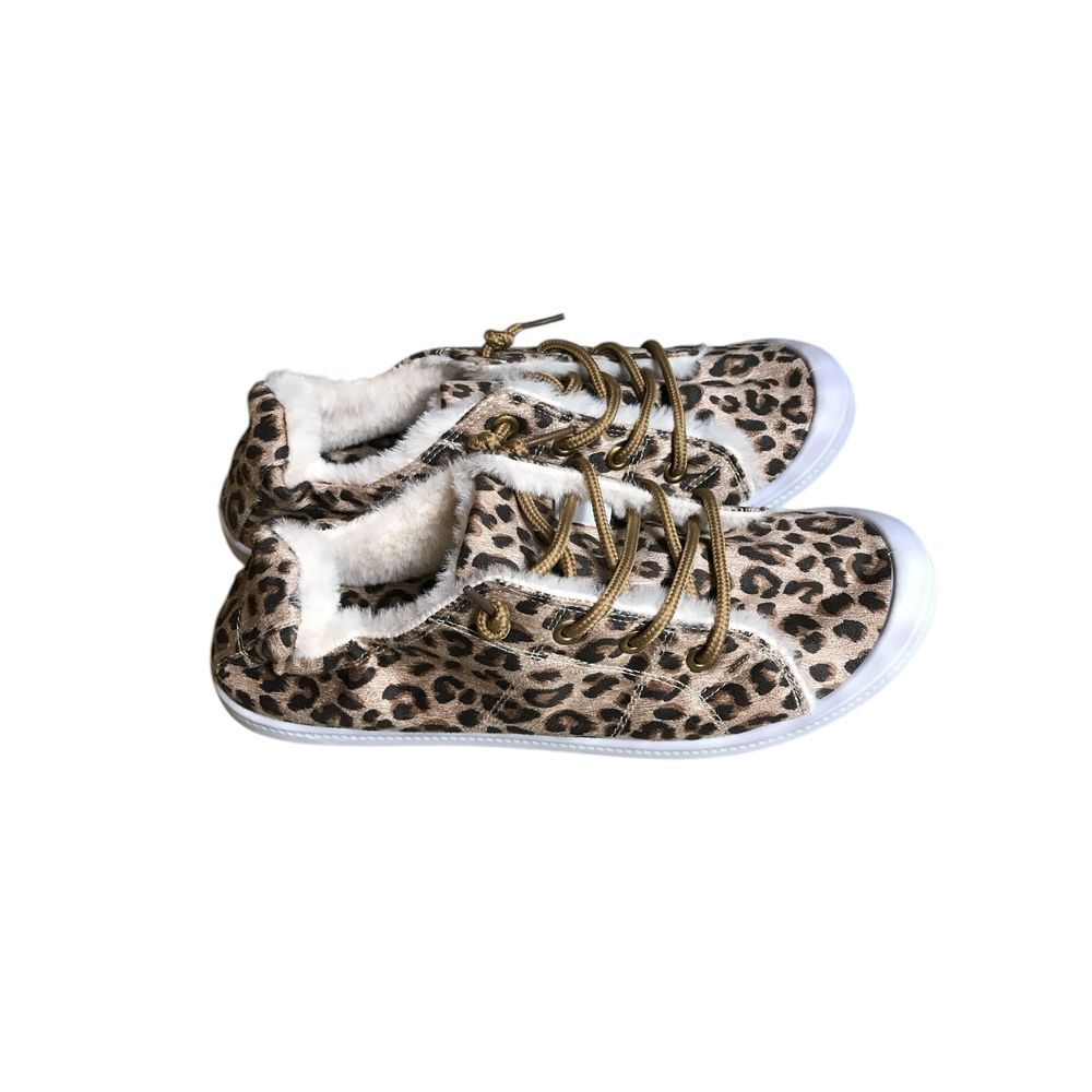 Gypsy Jazz Brown Black Leopard Pattern Faux Fur Inside Slip on Sneakers
