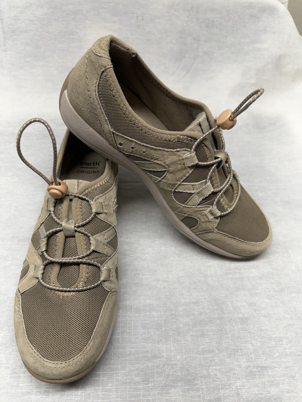 Earth Origin Women’s Khaki Leather/Fabric Shoes Drawstring Breathable Size 7.5M