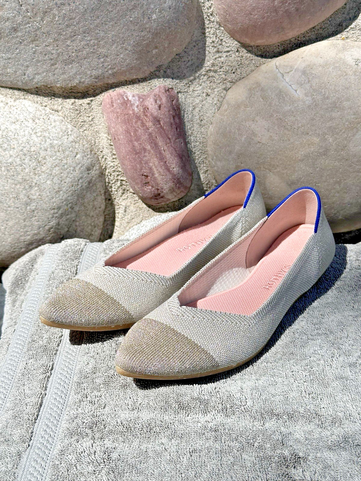 Rothy’s The Point Sz 10 Diamond Metallic Beige Silver Gold Pointed Ballet Flats