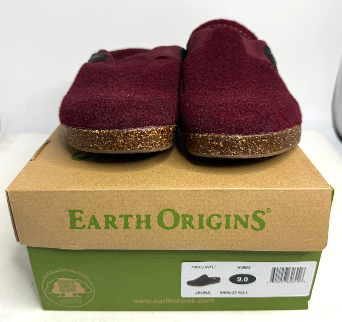 Earth Origins Felt Slip-On Clogs Strap Detail Jenna Merlot – Size 9 M US