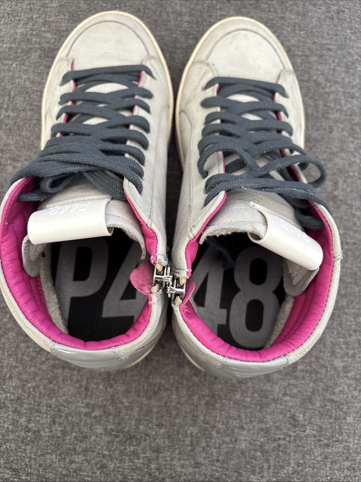 P448 High Top Sneaker Women EU 39 US 8.5 Italy Light Gray Pink Skate Zipper NICE
