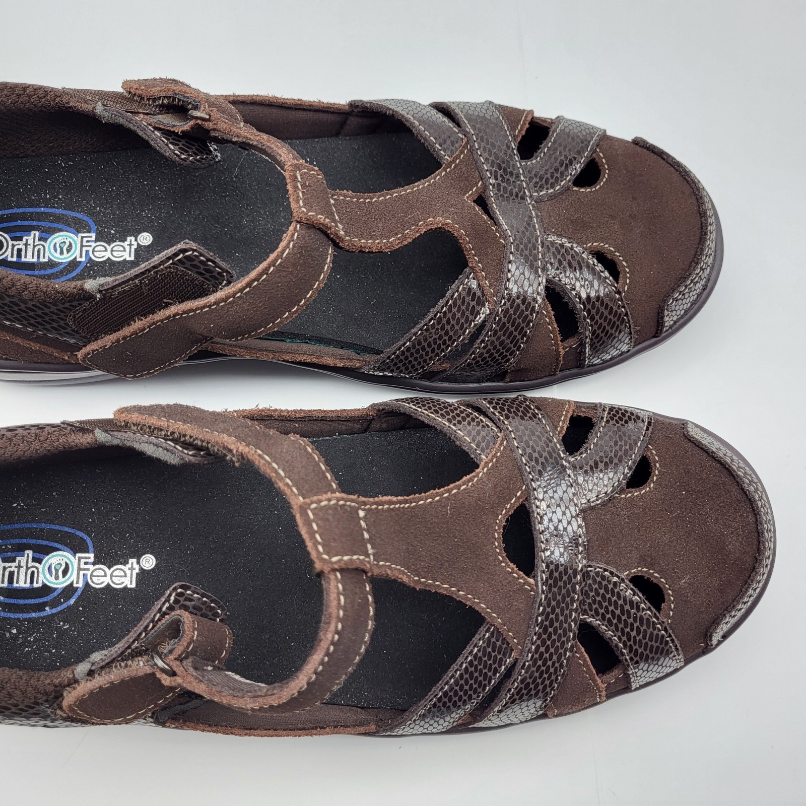 OrthoFeet Juno 860 Shoes Sz 9.5 Wide Brown Suede Mary Jane Walking Comfort