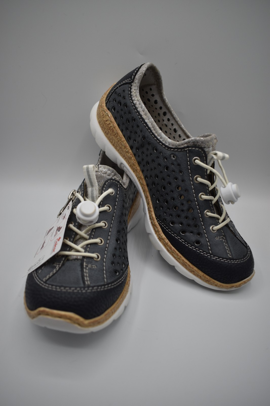 Reiker Nikita Blue Laser-Cut Leather Slip-In Zip Pocket Shoes 37 EU 6.5-7 US