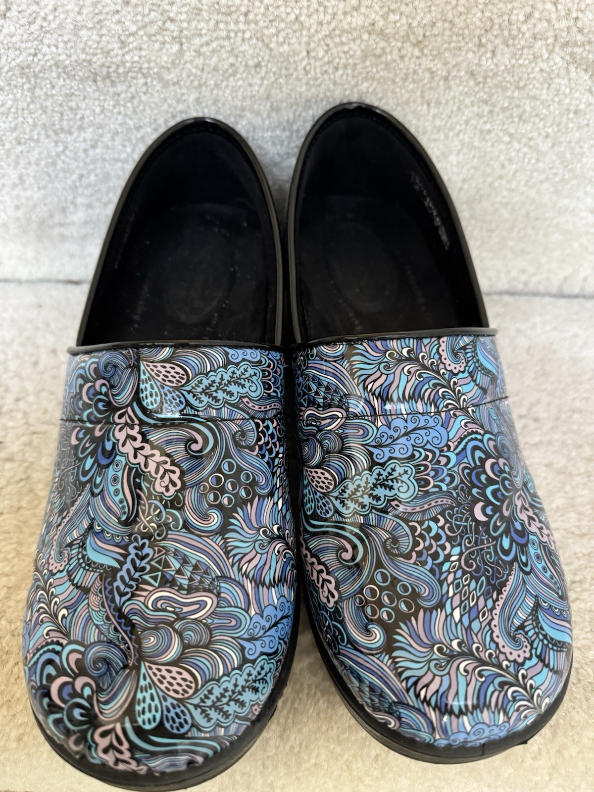 Women’s 9.5 Work Nursing Shoe Slip-Resist Clog Peacock Blue Paisley