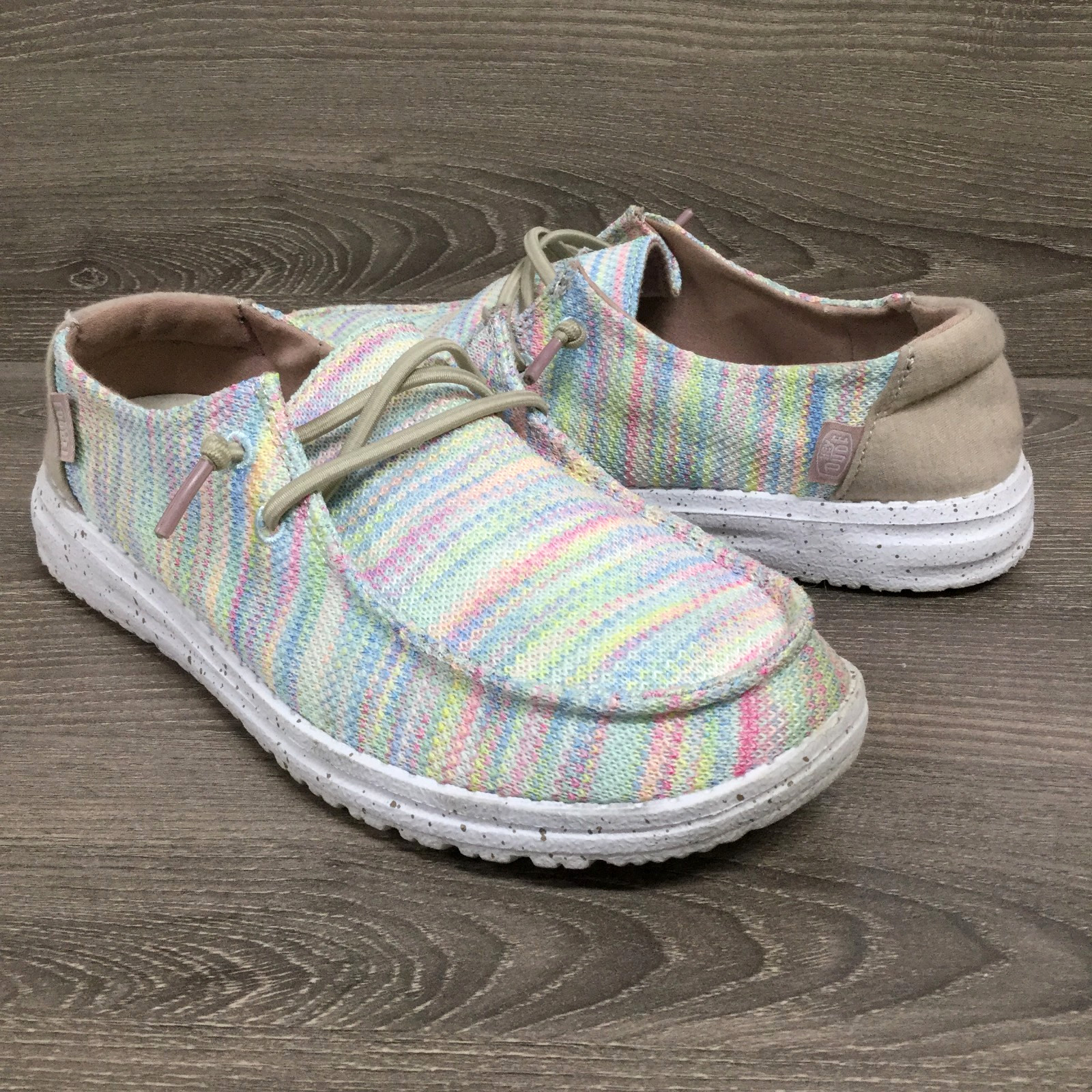 Hey Dude Wendy Sox Aurora White Womens Sz 6 Slip-On Pastel Rainbow Casual Shoes