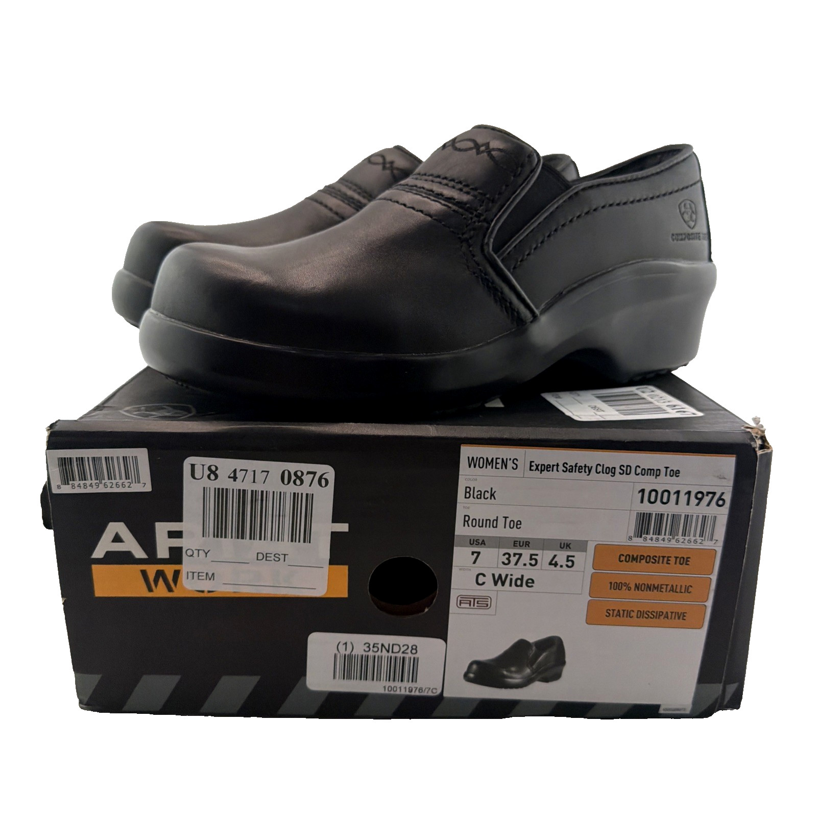 ARIAT Work Expert Safety Clogs SD Women’s Sz 7 C WIDE Black Composite Toe