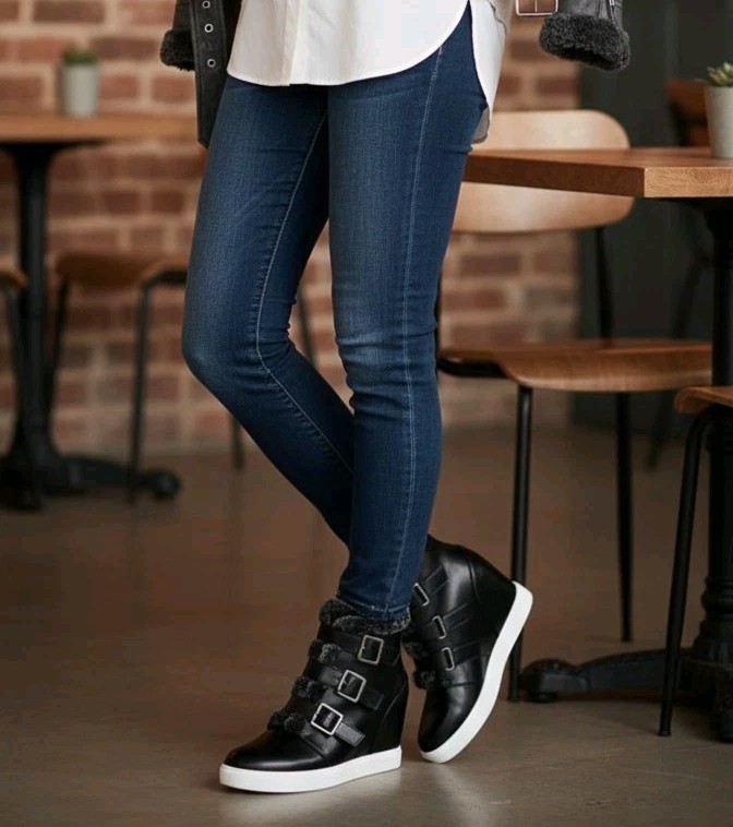 Brand New No Box Coconuts by Matisse Black Buckle Sneaker -Fuzzy Women Size 8