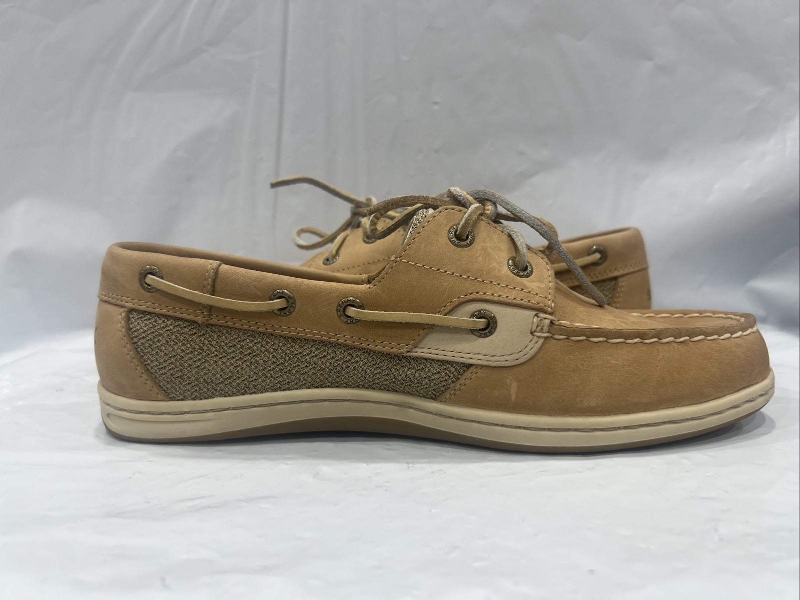 Sperry Koifish Women’s 9.5 Linen Oat Lace Up Moc Toe Casual Boat Shoe EBS2375