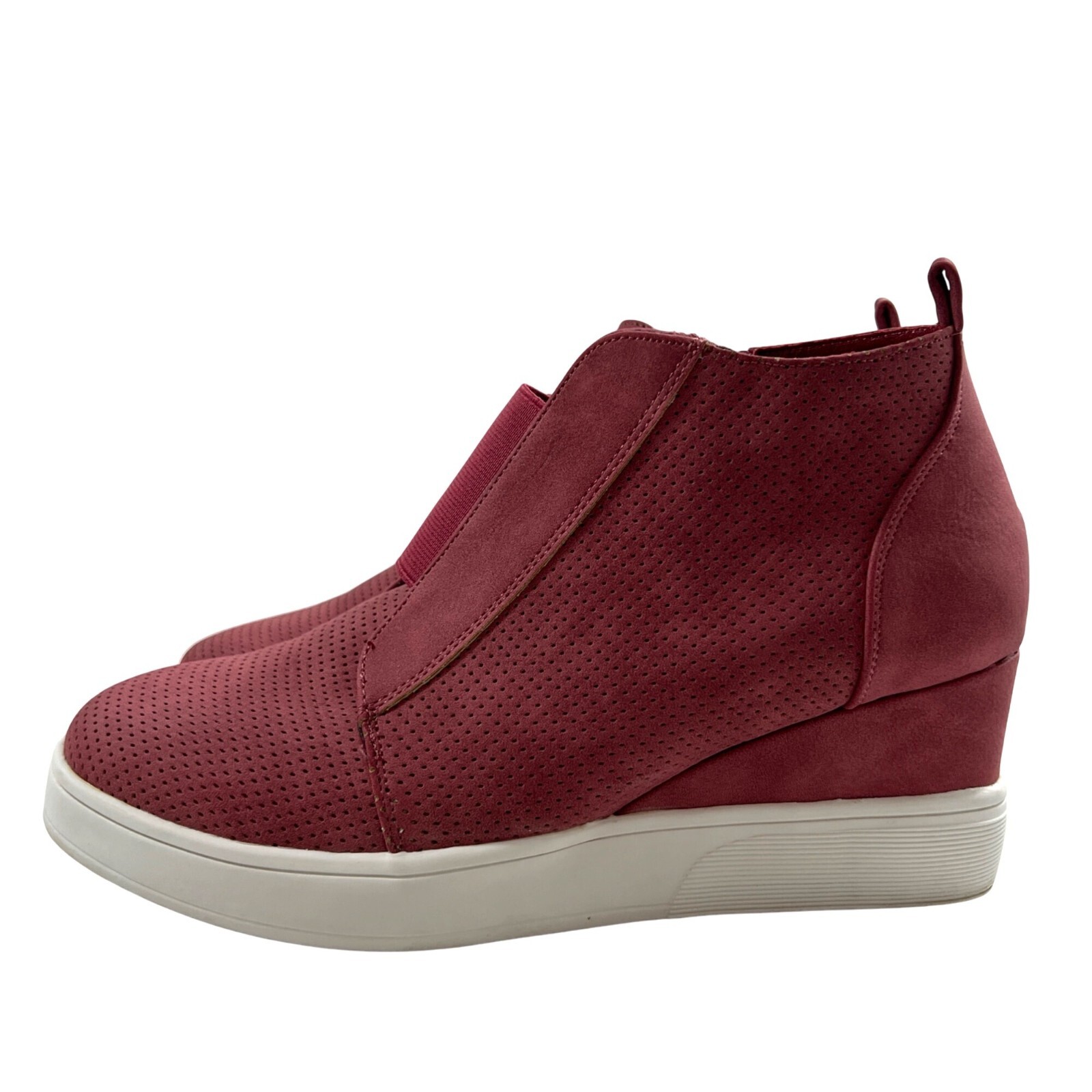 Journee Collection Womens Red Perforated Wedge Slip-on Sneakers Size 10