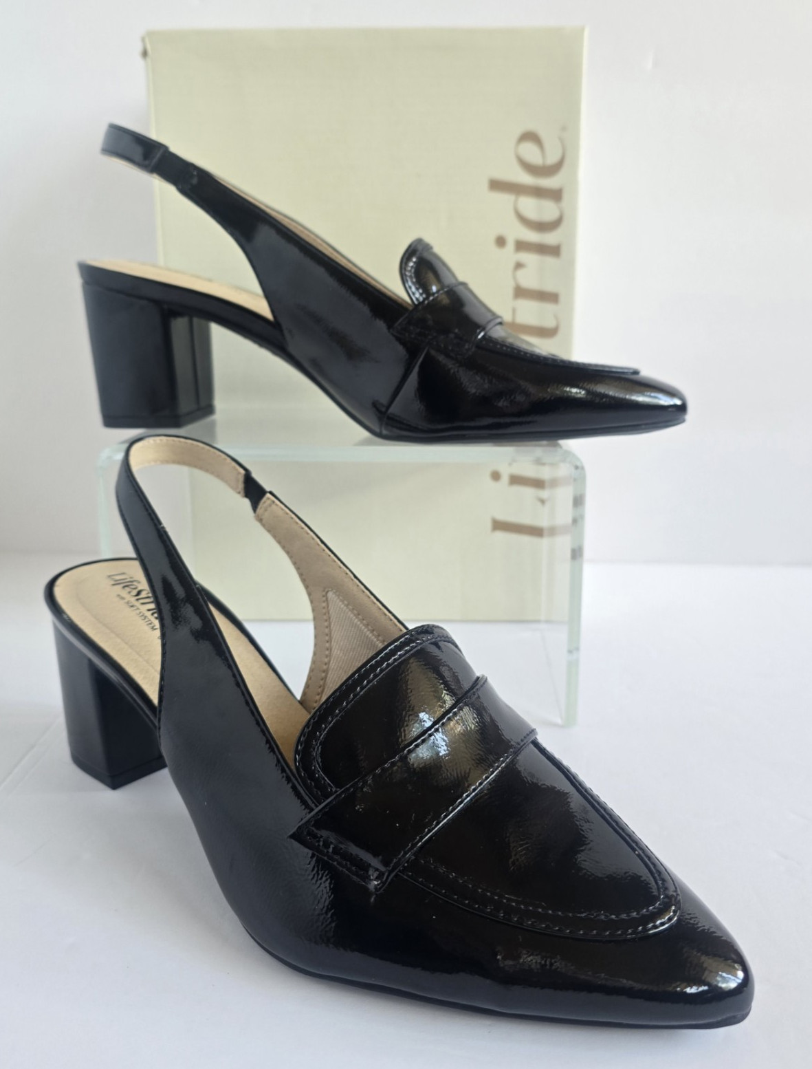 LifeStride Angel Pointed Toe Comfort Block Heel Slingback Pumps Size 7 Wide NIB
