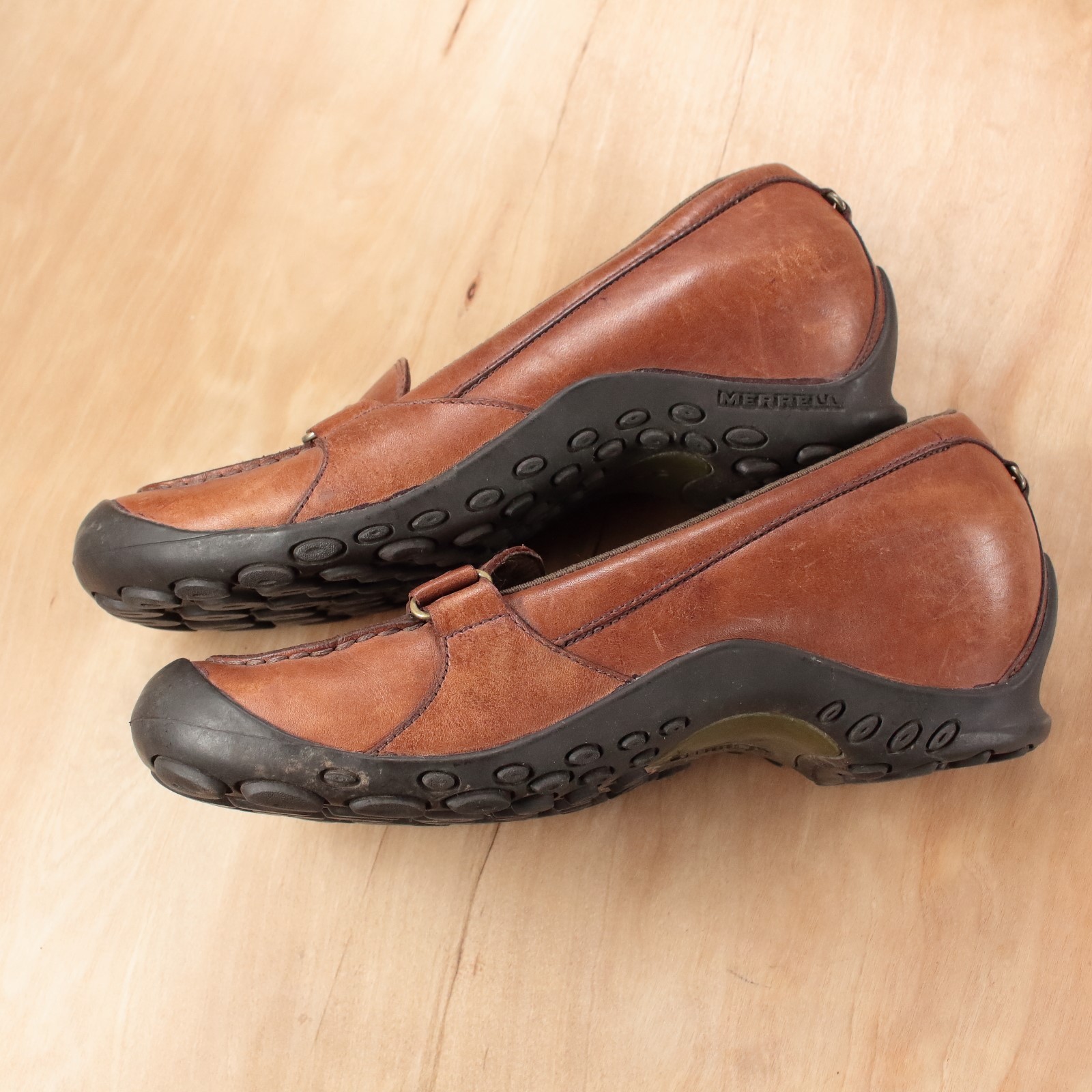MERREL Plaza Glide Saddle comfort wedge brown leather slip on loafers shoes sz 8