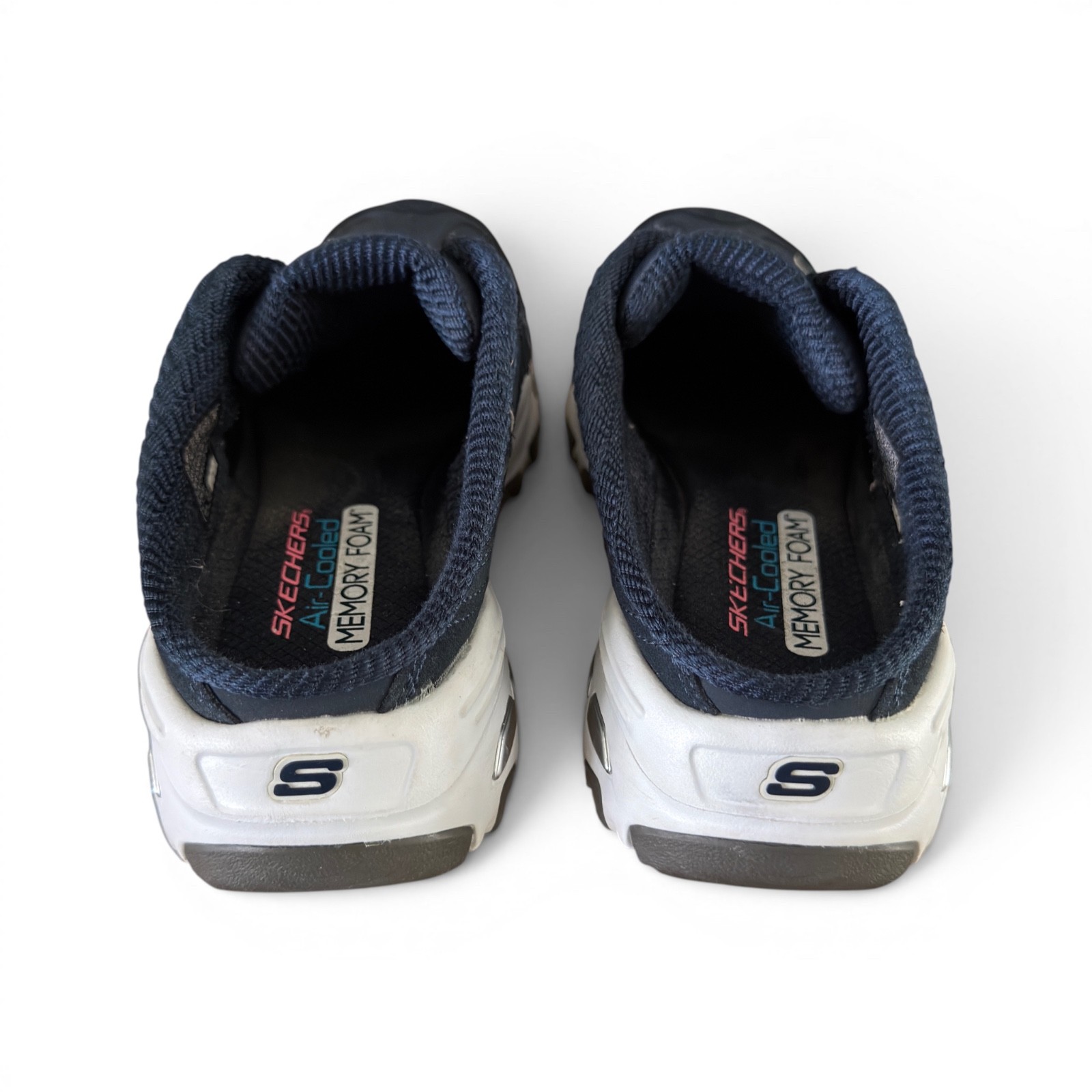 Skechers D’Lites 11940 Navy White Mule Clogs Air Cooled Memory Foam Women’s 8.5