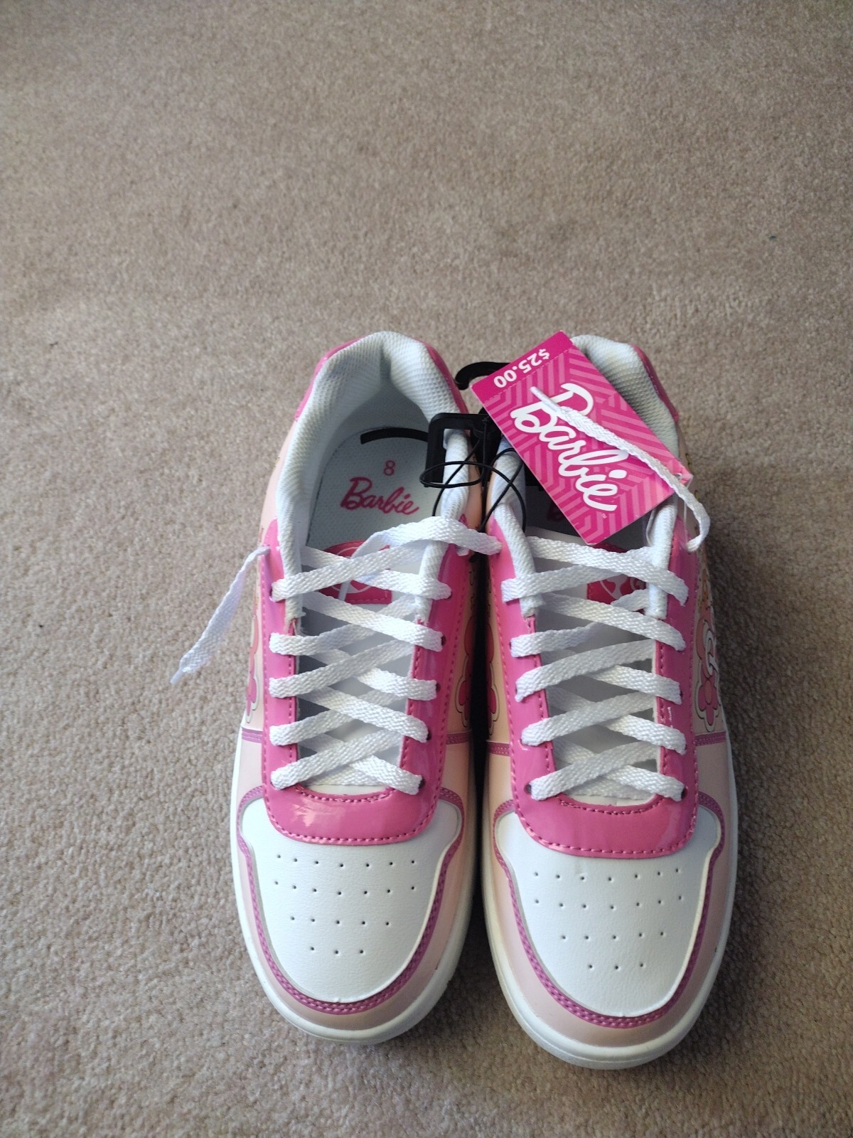 Barbie Women’s Sneakers Pink Size 8 Colorful Flower Print Logo School Vacation
