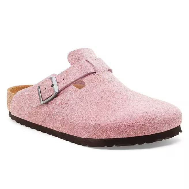 BIRKENSTOCK X Stussy Boston Suede Leather Pink Unisex Clog Shoes Wide