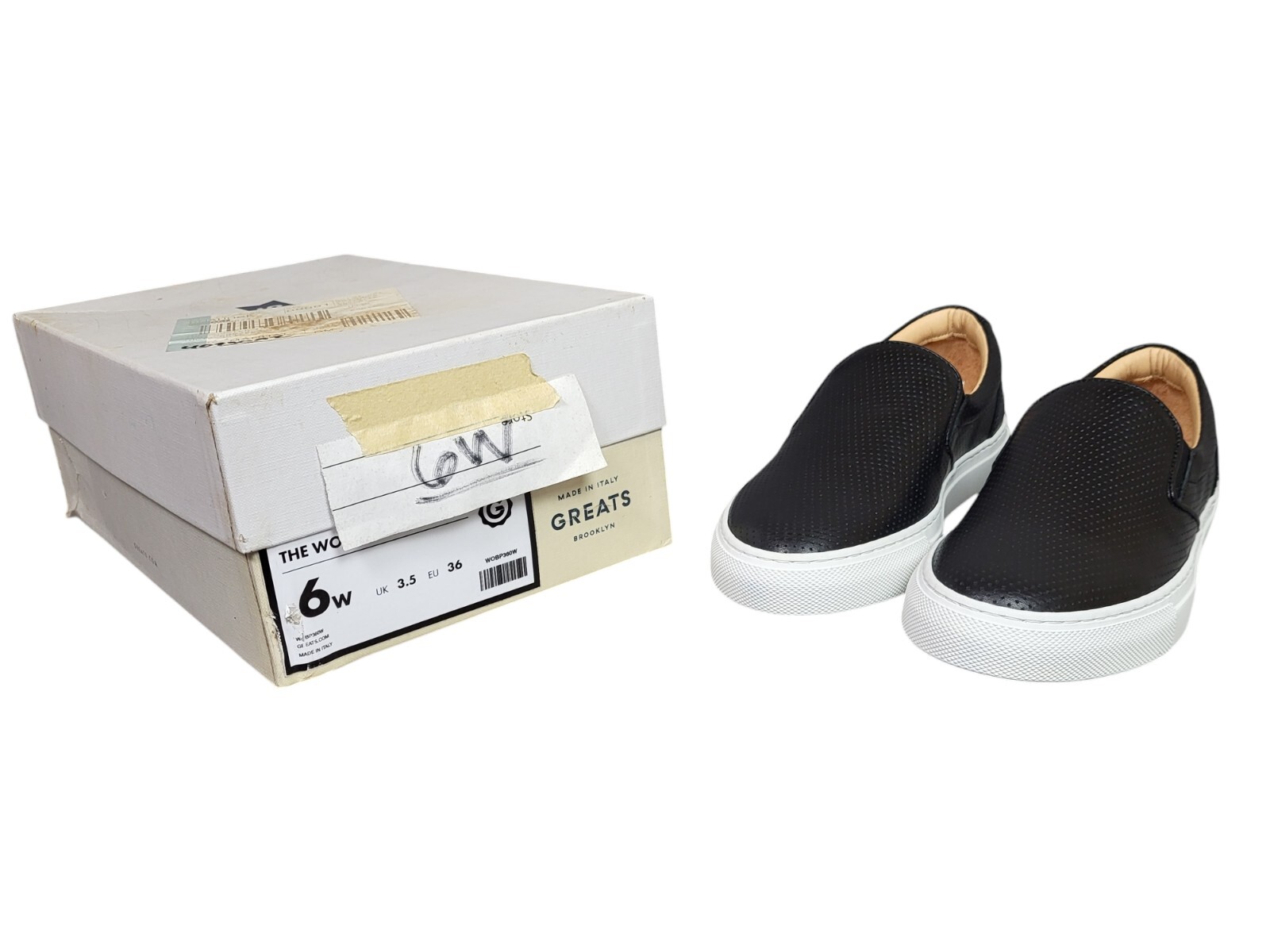 Greats Brooklyn Wooster Leather Slip-on Shoes Black Perforated Women US Size – 6