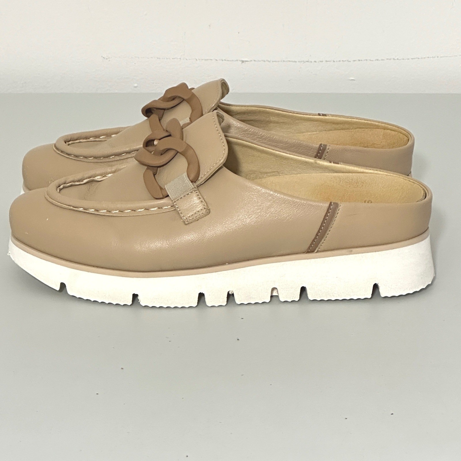 Softwaves Carrie 36.5 EU 6.5 US Tan Leather Chain Platform Mules Neutral Comfort