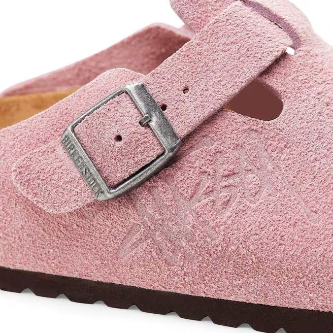 BIRKENSTOCK X Stussy Boston Suede Leather Pink Unisex Clog Shoes Wide