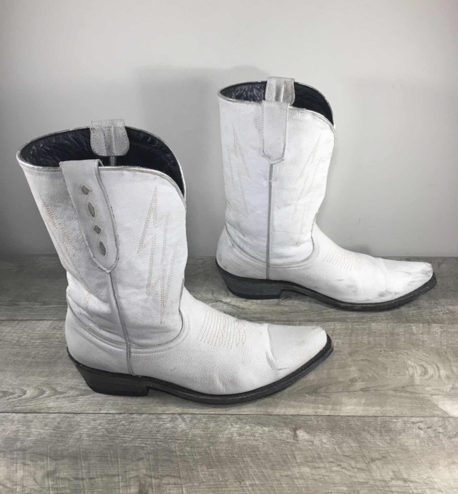 Womens Mexicana Brand Distressed White Leather Cowboy Western Roper Boots 11 USA