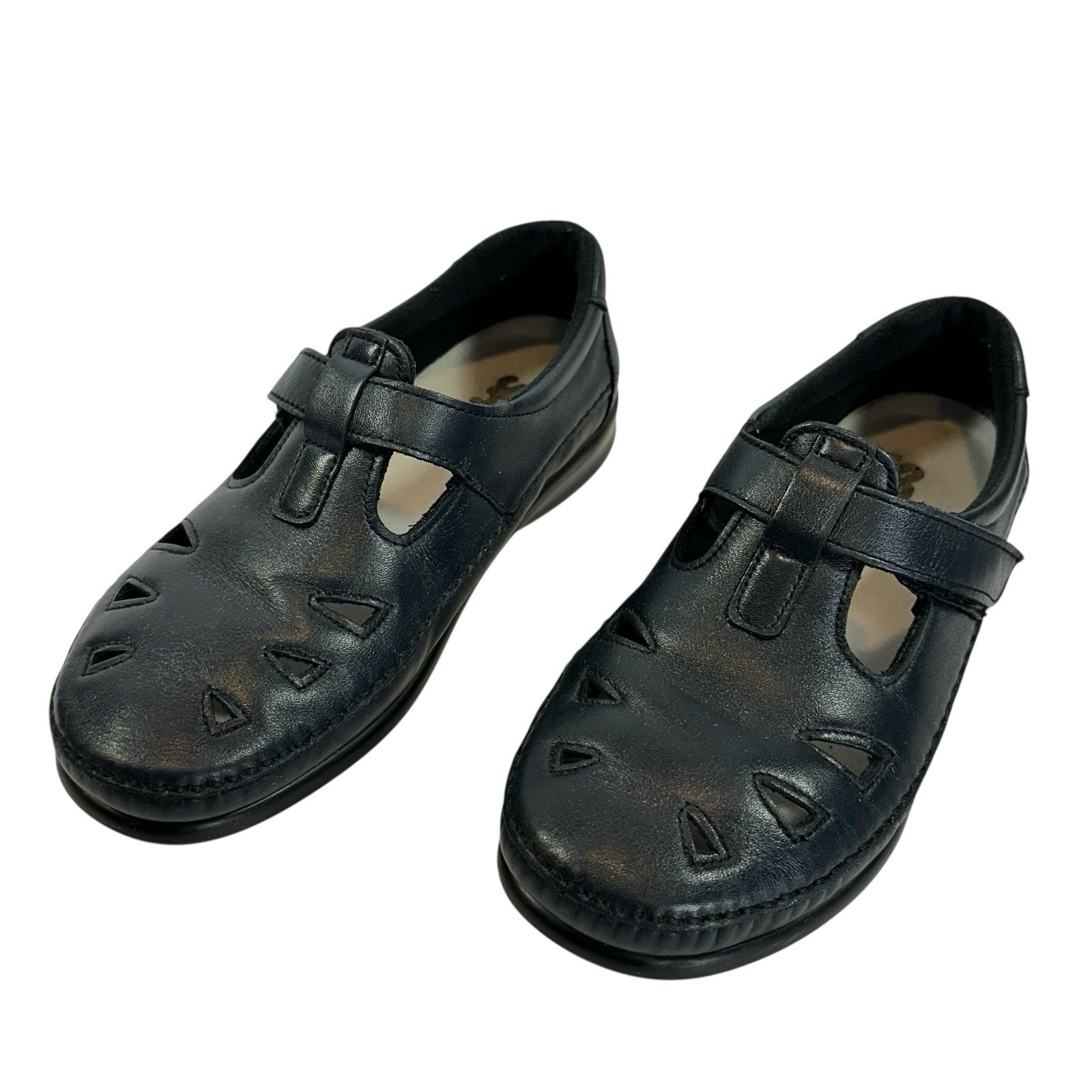 SAS Roamer Tripad Comfort Mary Jane Shoes Navy Leather Hook Loop Womens 7.5 W