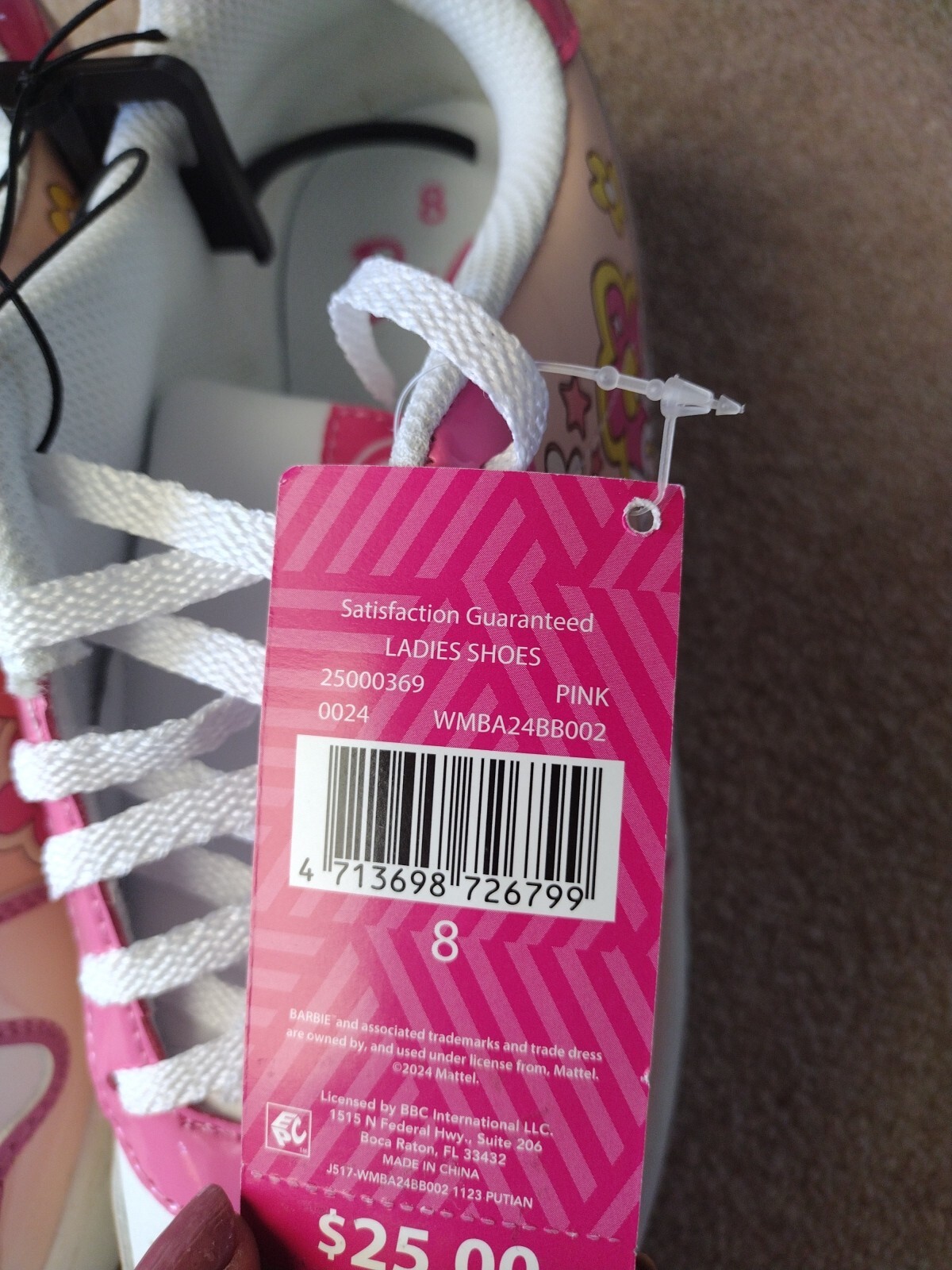 Barbie Women’s Sneakers Pink Size 8 Colorful Flower Print Logo School Vacation