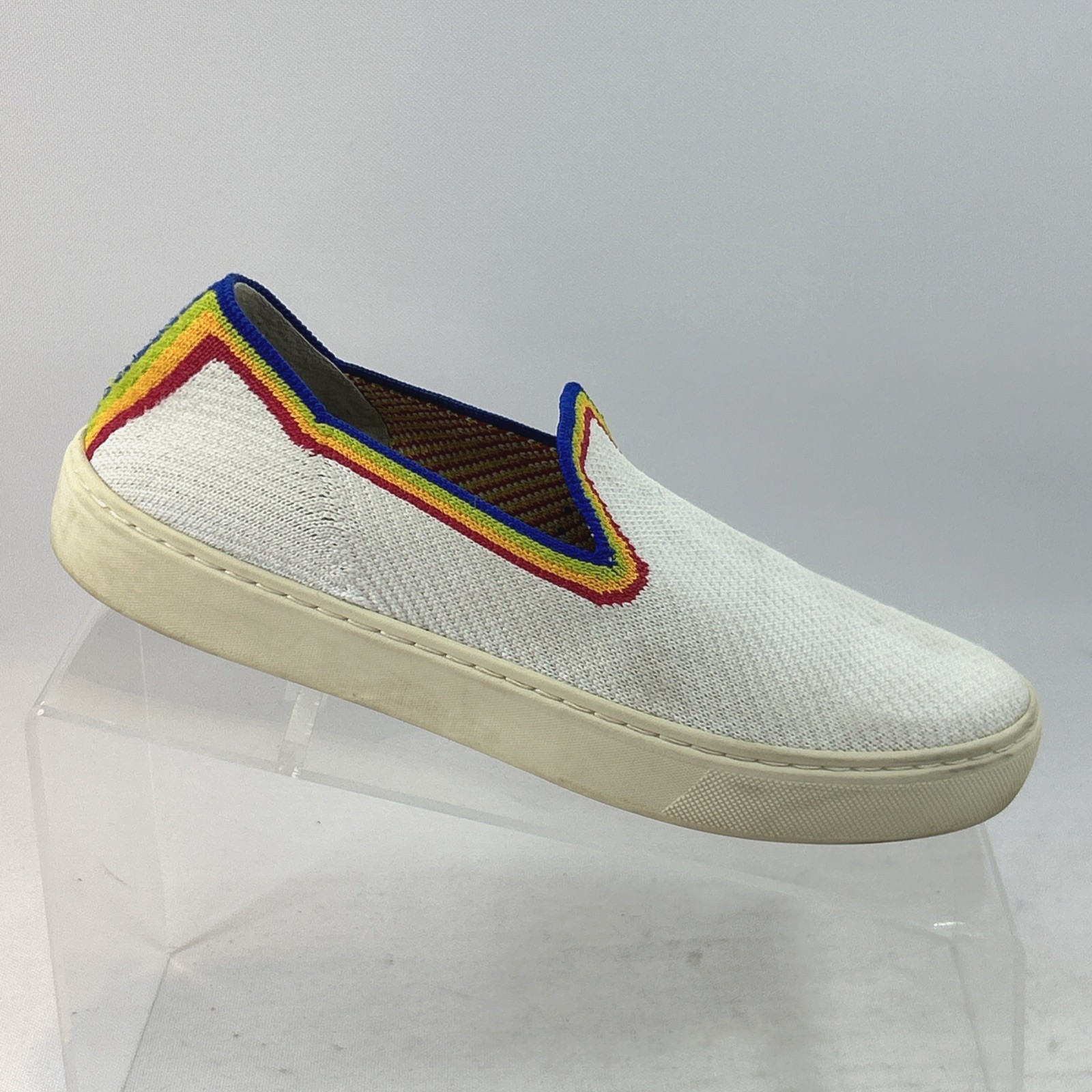 Rothy’s The Original Slip-On Sneakers Women’s Size 6.5 LE White Rainbow Pride