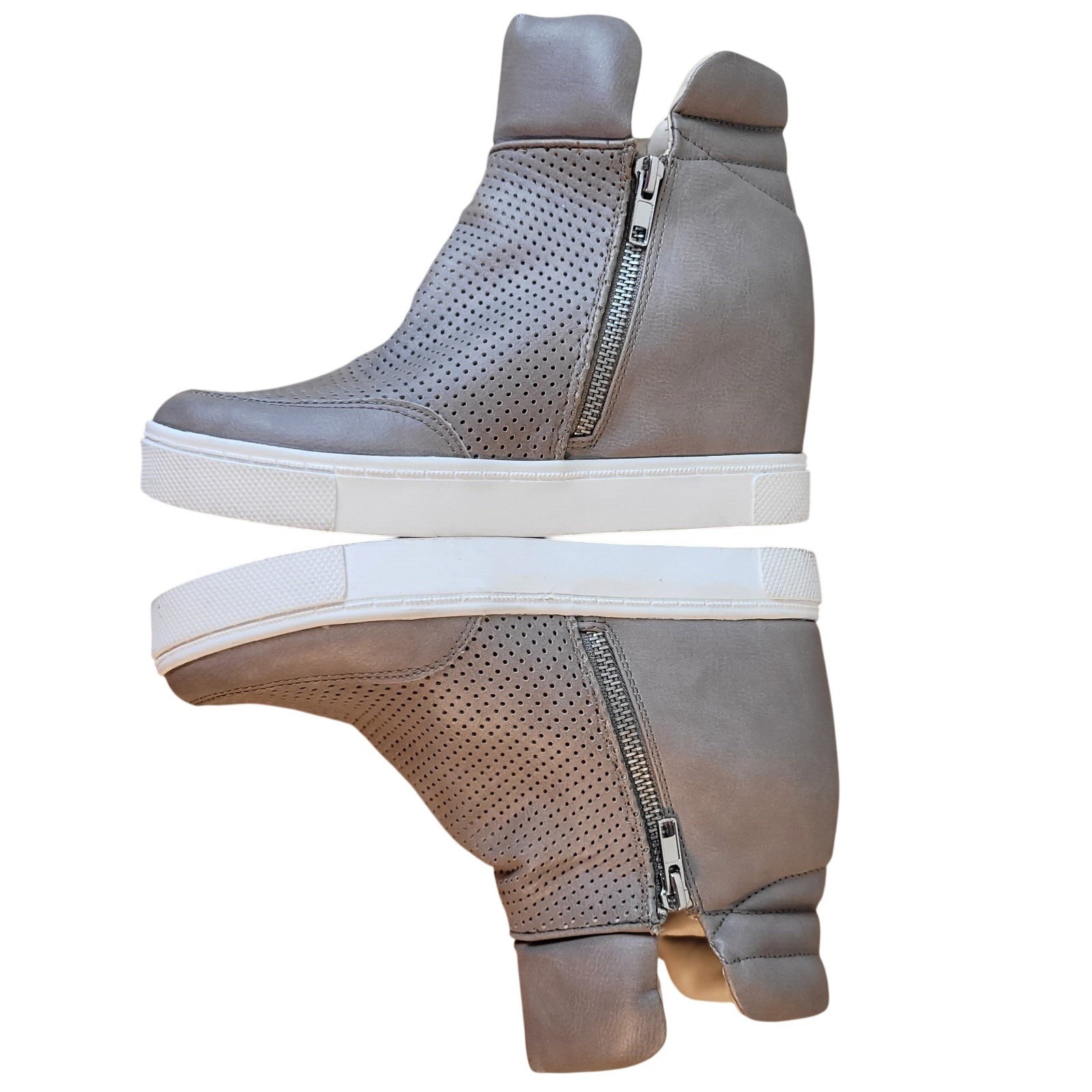 Steve Madden Linqsp Taupe Hidden Wedge Sneakers sz 8 Perforated Fashion High Top