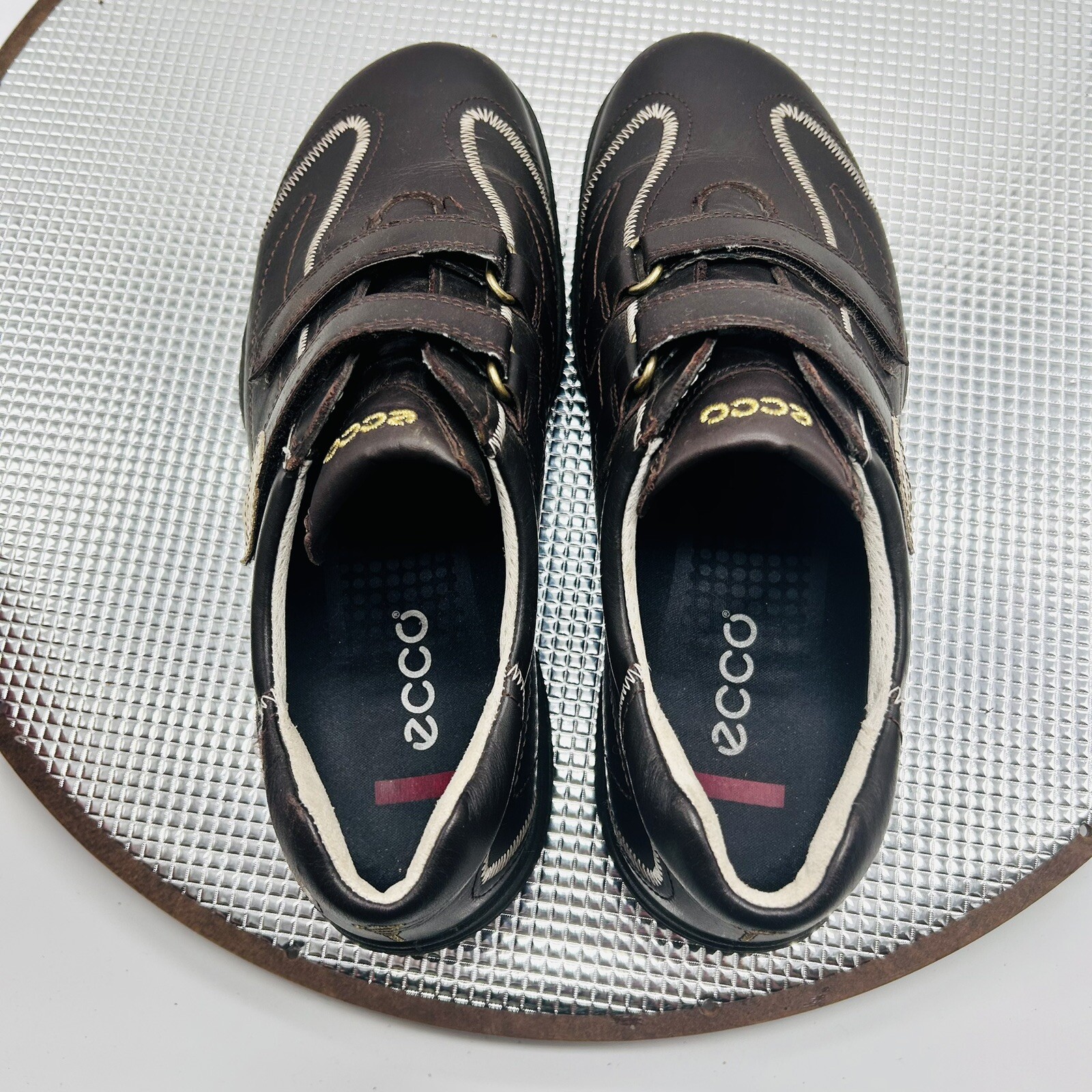 Ecco Hydromax Women Size US 9 EU 40 Comfort Brown Leather Hook & Loop Golf Shoes