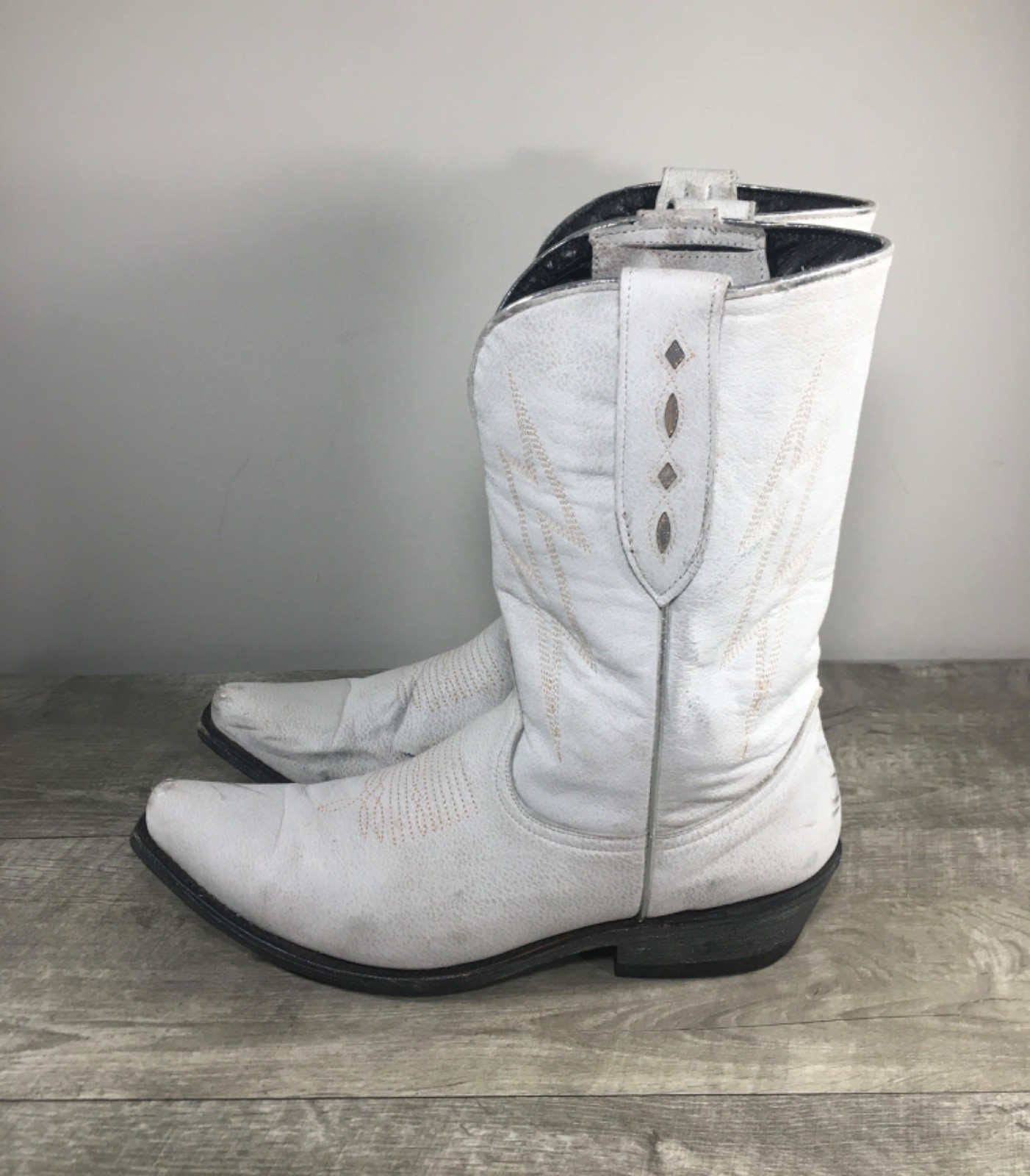 Womens Mexicana Brand Distressed White Leather Cowboy Western Roper Boots 11 USA