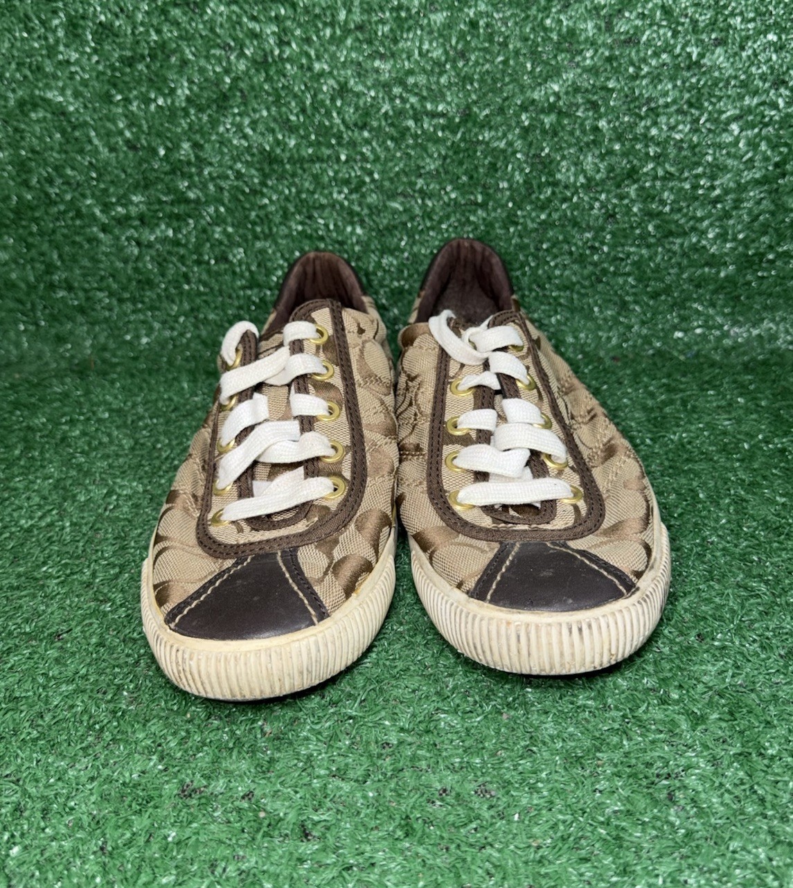 Coach Barrett Signature Women’s Size 7.5 Lace Up Sneakers Brown Casual Shoes Vtg