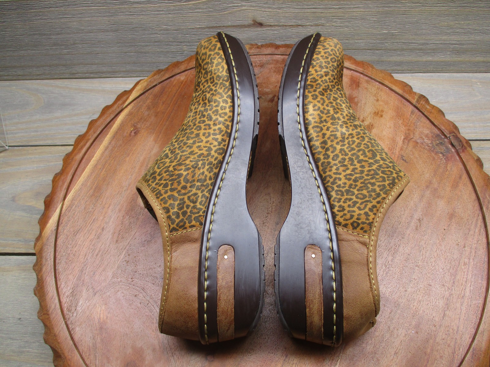 Born Clog Shoes Womens Size 10 Brown Leather Leopard Slip On Comfort W12058